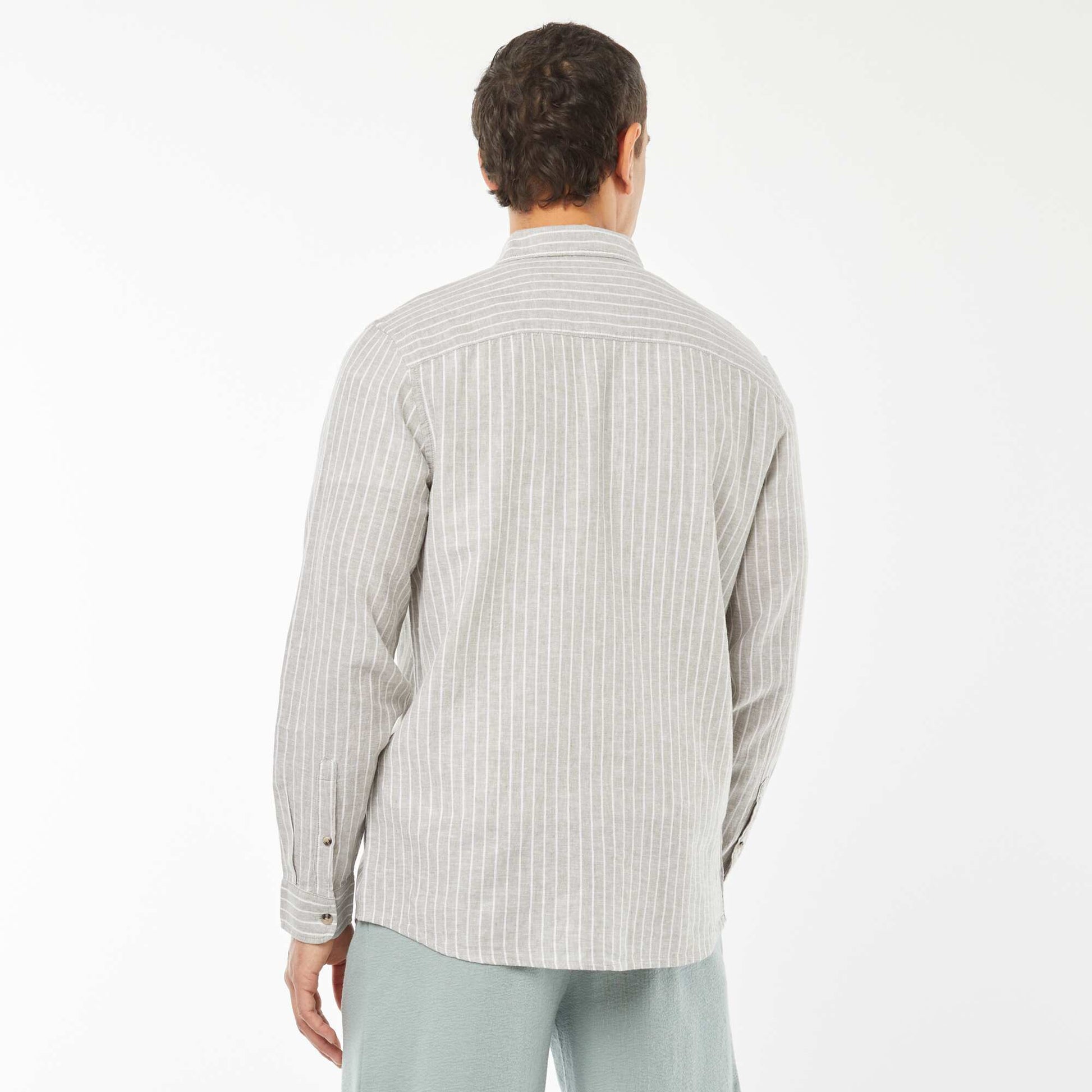 Chemise en lin mélangé rayée VERT