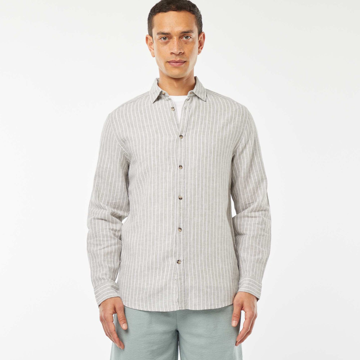 Chemise en lin mélangé rayée VERT
