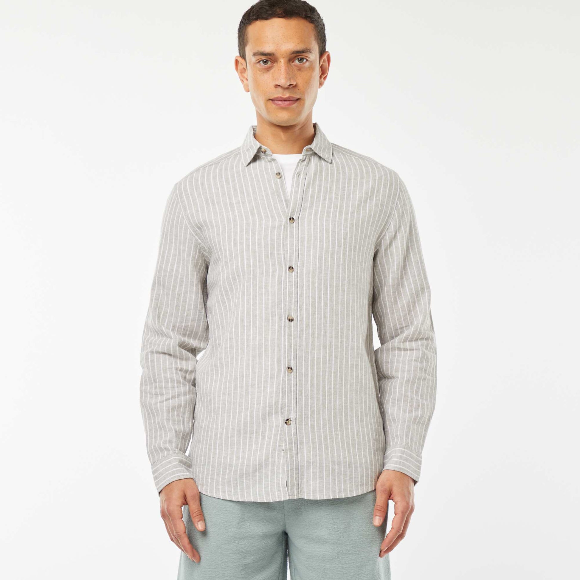 Chemise en lin mélangé rayée VERT