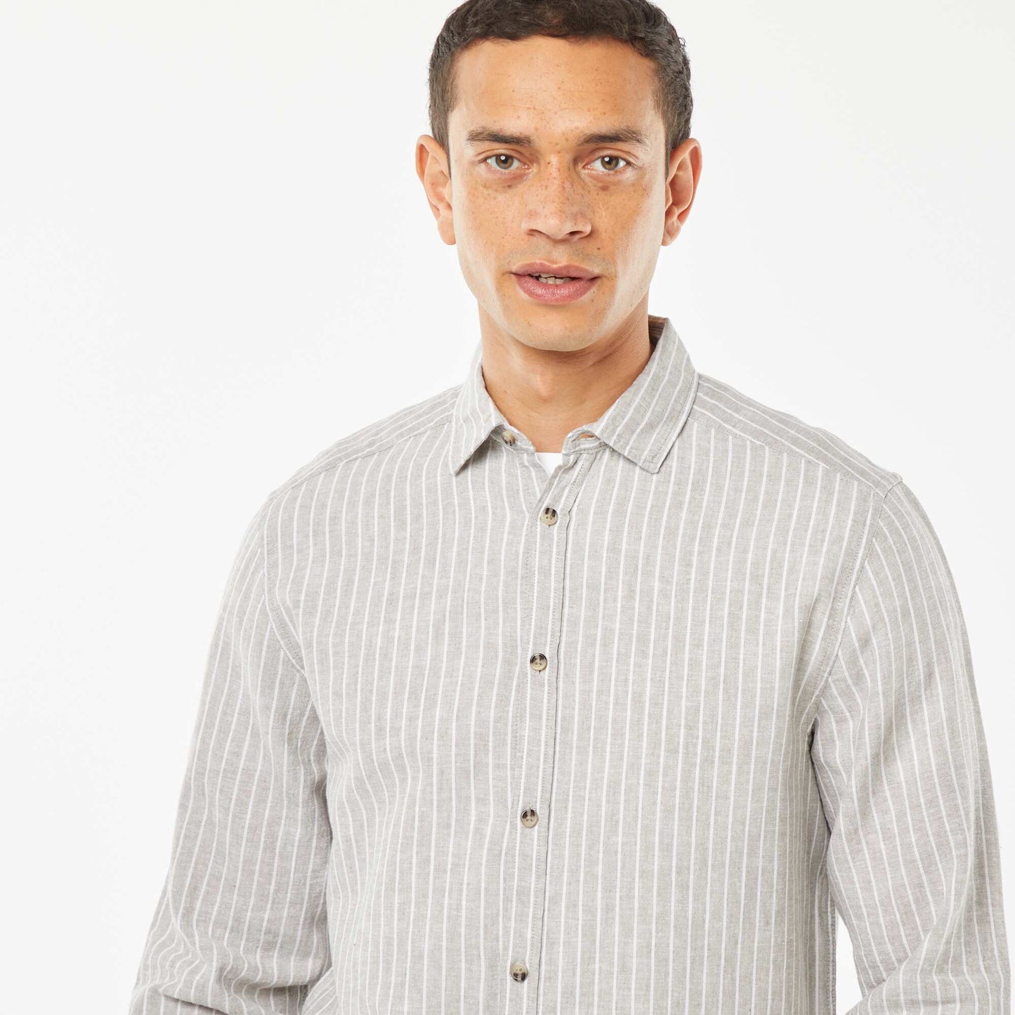 Chemise en lin mélangé rayée VERT