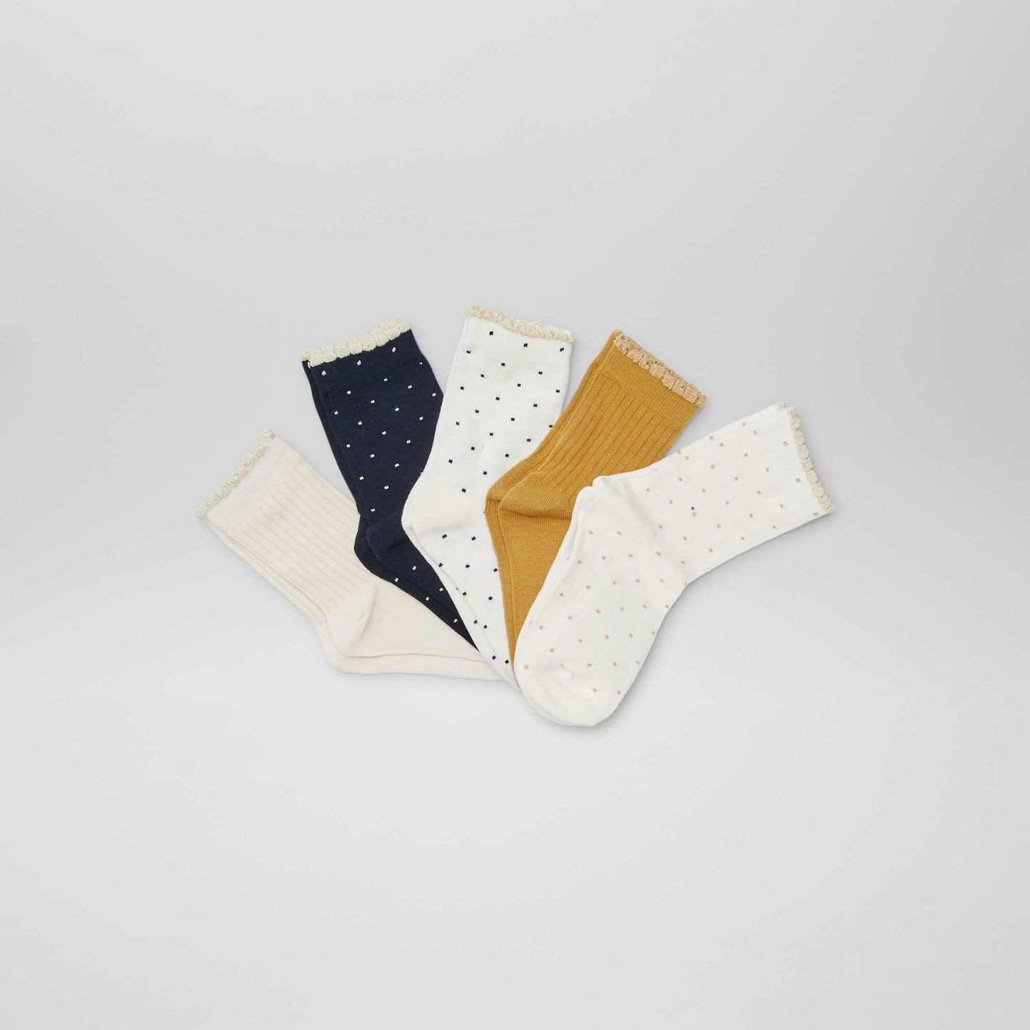 Lot de 5 chaussettes hautes BLANC/JAUNE/MARINE