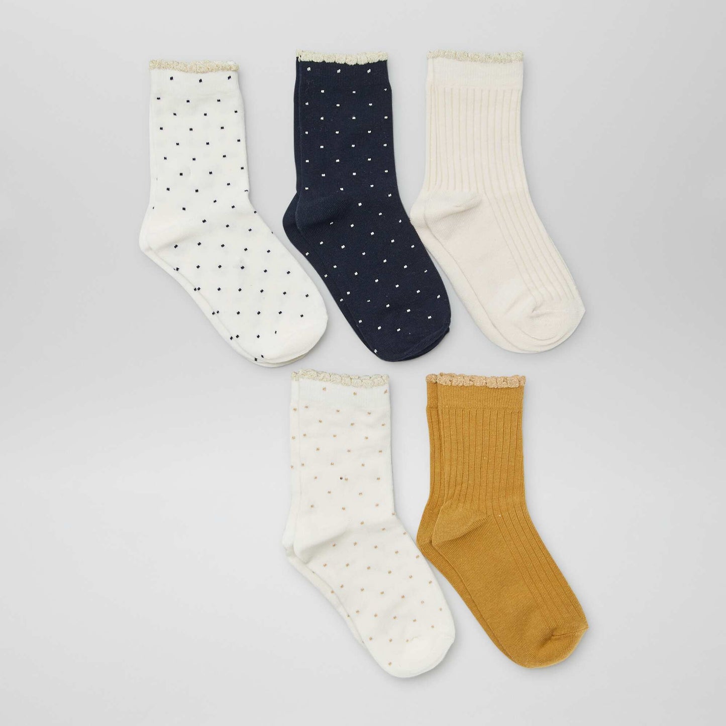 Lot de 5 chaussettes hautes BLANC/JAUNE/MARINE