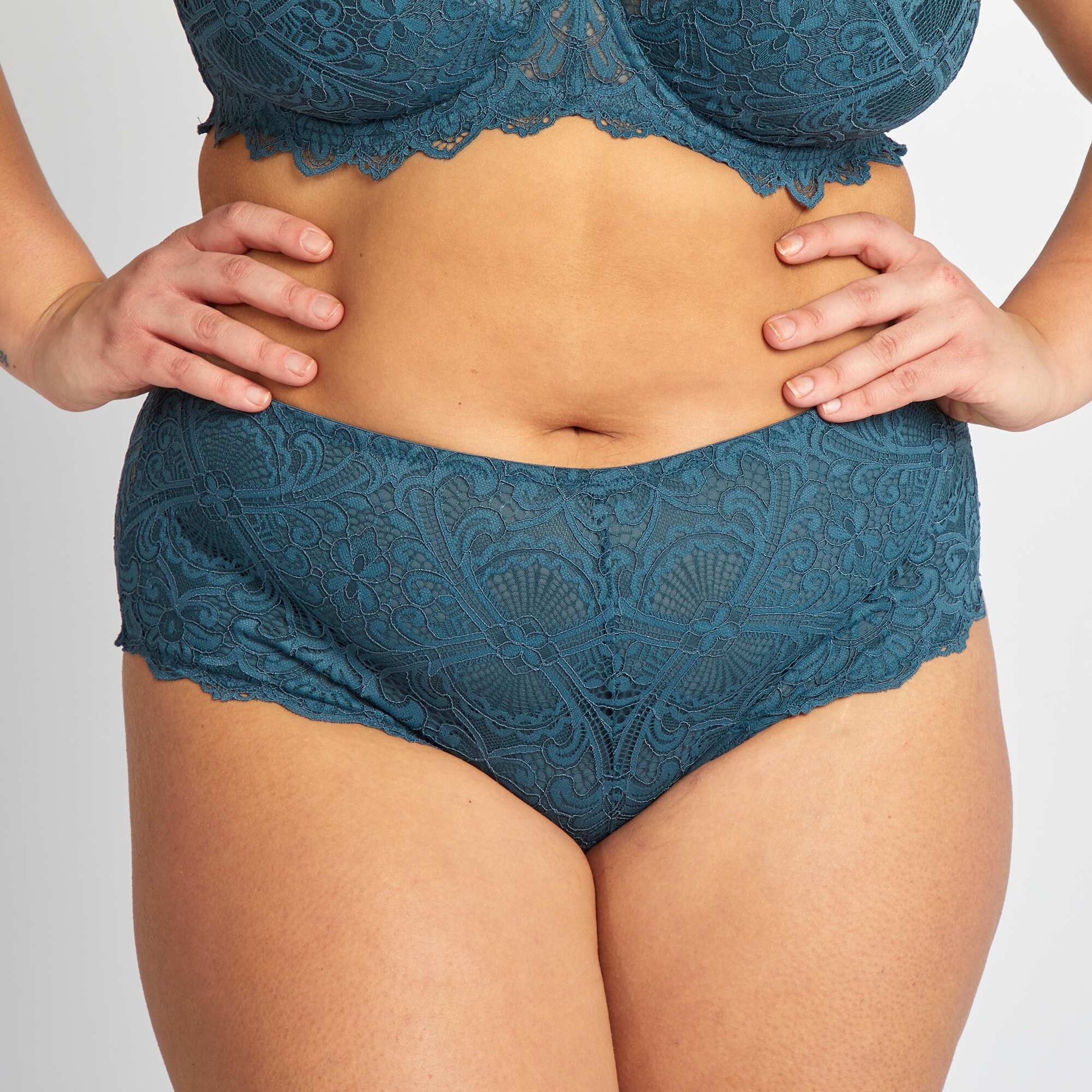 Culotte en dentelle et en microfibre BLEU