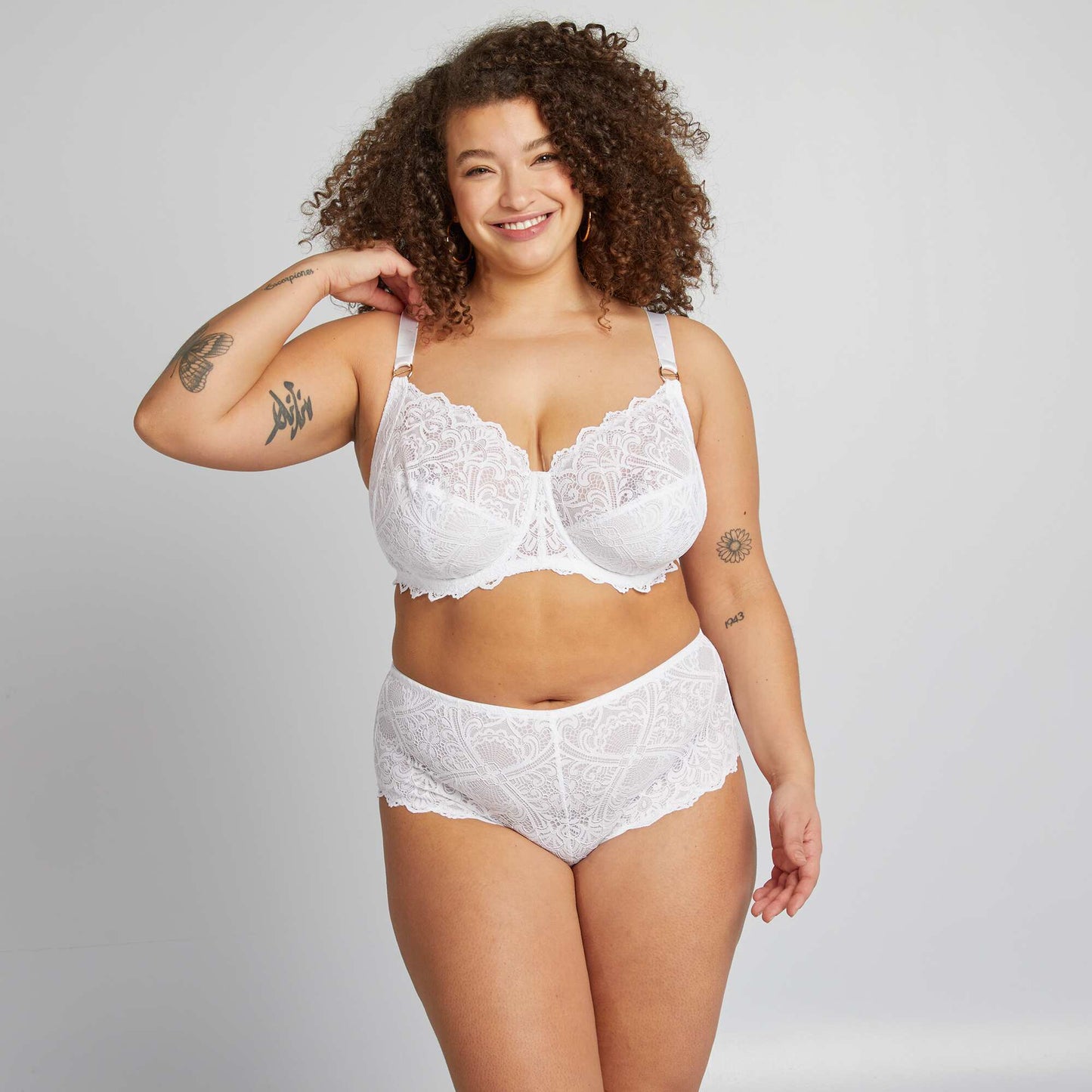 Culotte en dentelle et en microfibre BLANC