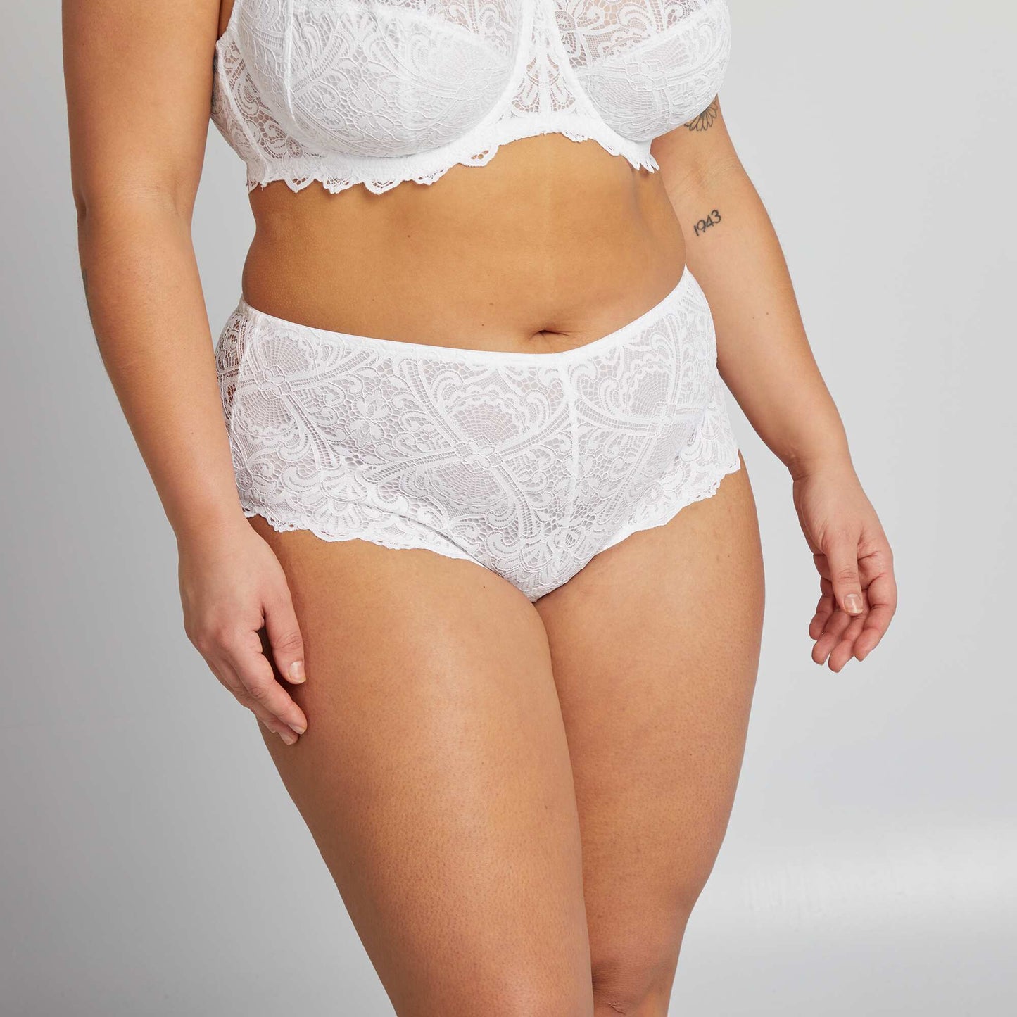 Culotte en dentelle et en microfibre BLANC