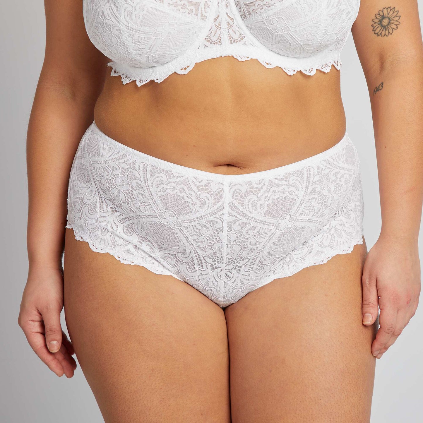 Culotte en dentelle et en microfibre BLANC