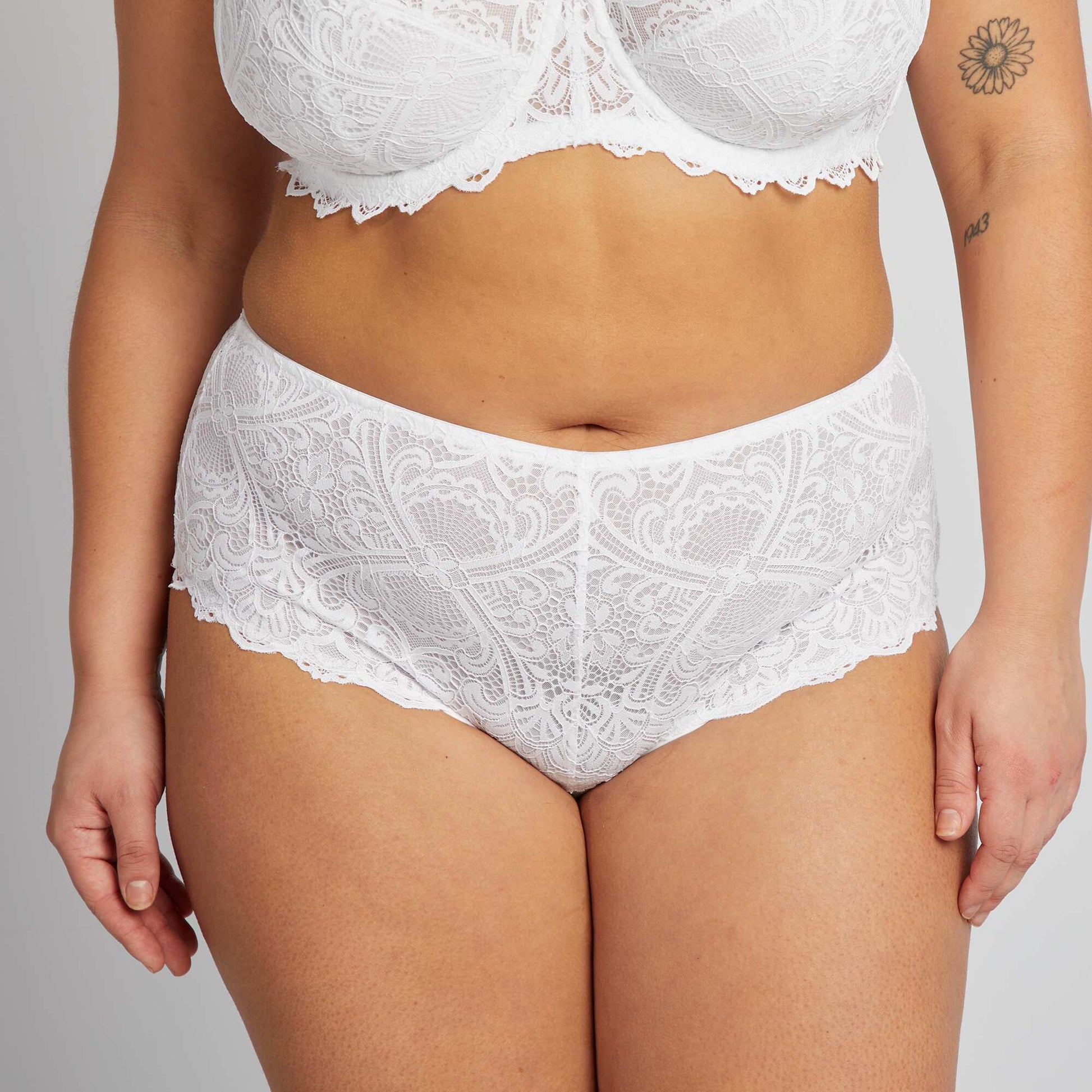 Culotte en dentelle et en microfibre BLANC