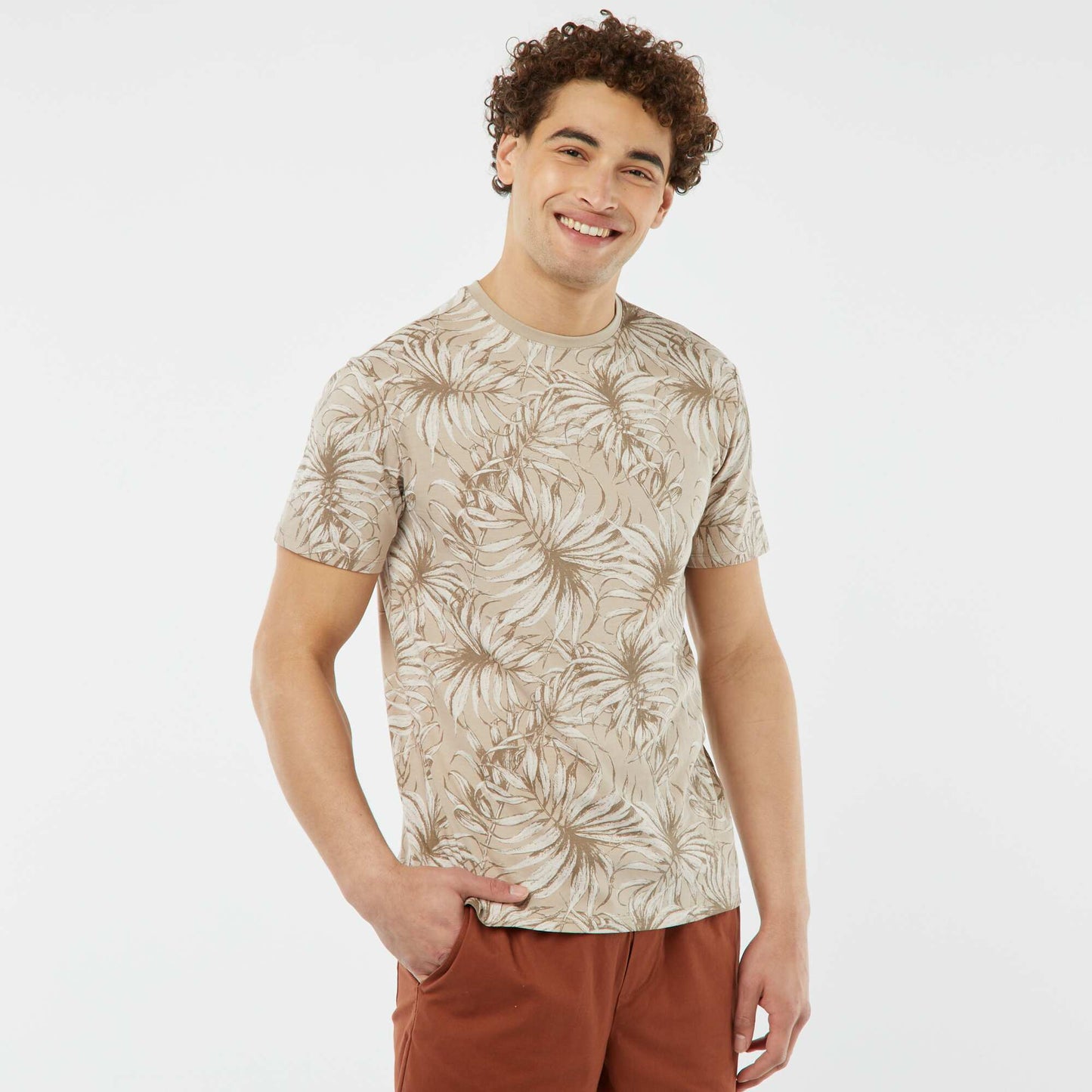 T-shirt imprimé manches courtes BEIGE FEUILLE