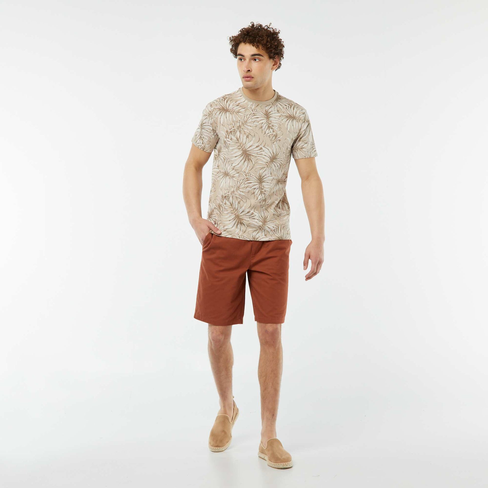 T-shirt imprimé manches courtes BEIGE FEUILLE