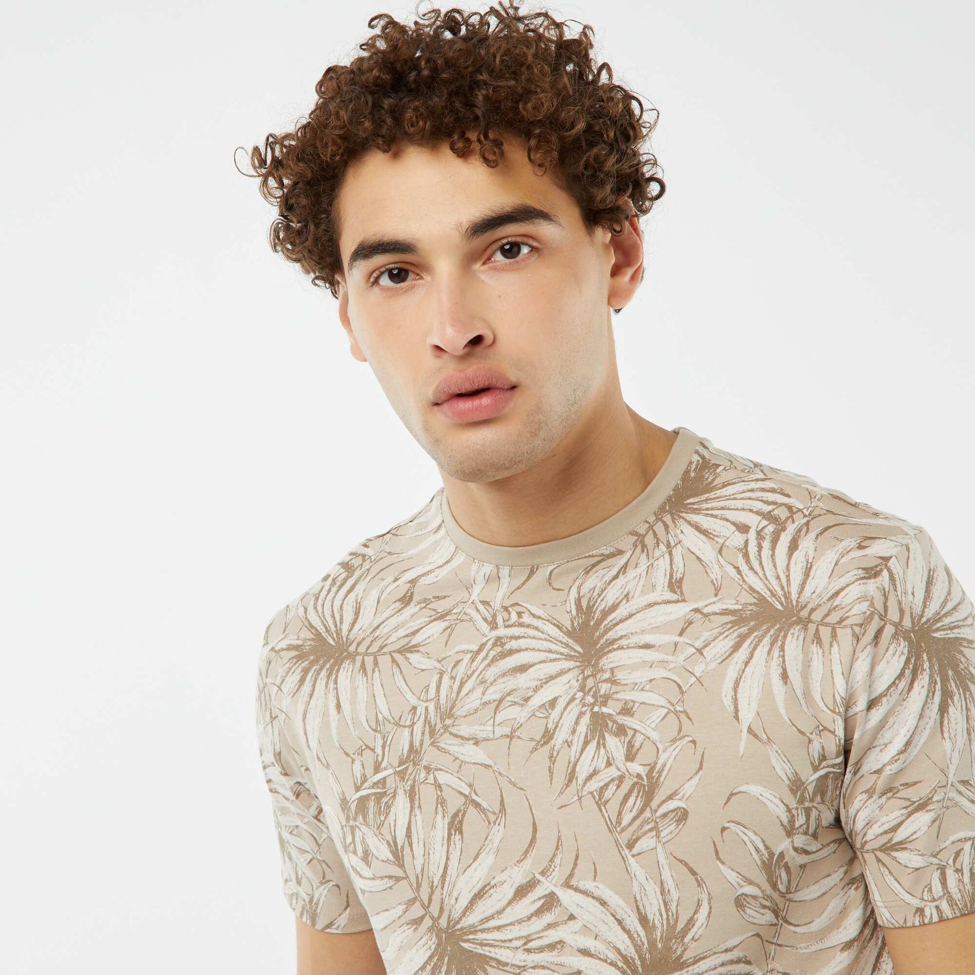 T-shirt imprimé manches courtes BEIGE FEUILLE
