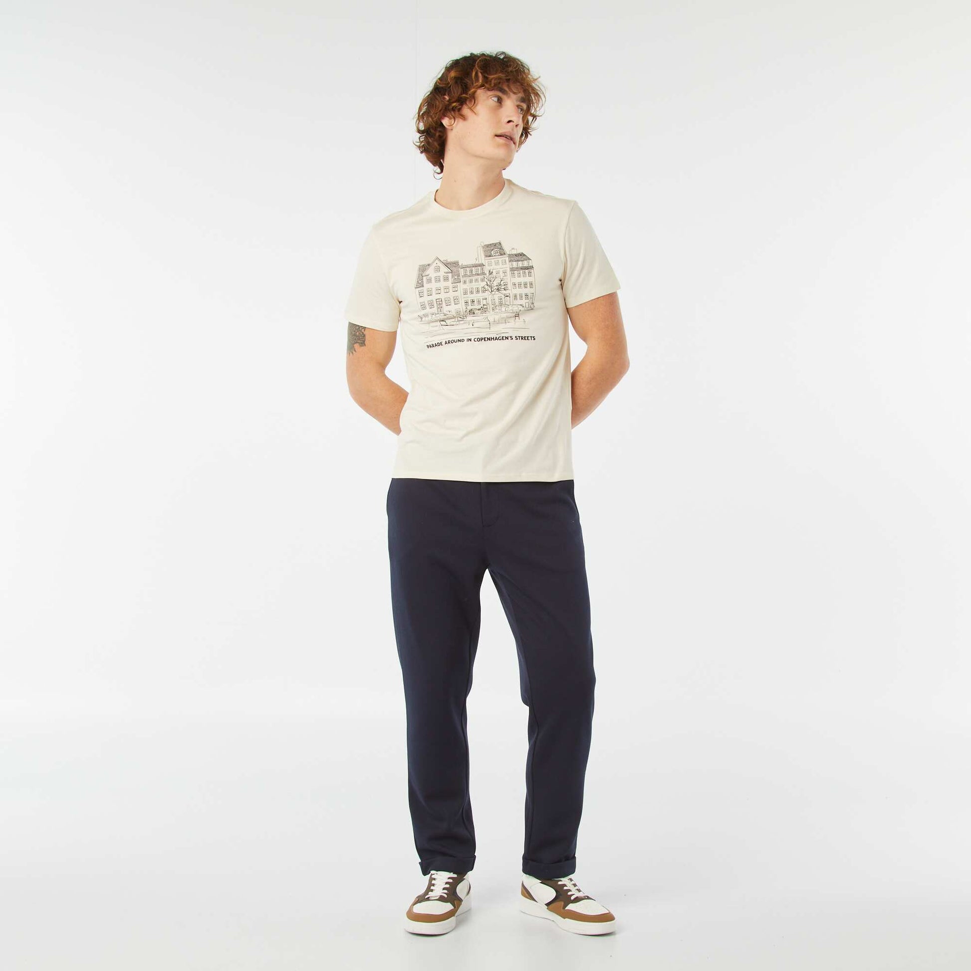 T-shirt imprimé manches courtes BEIGE