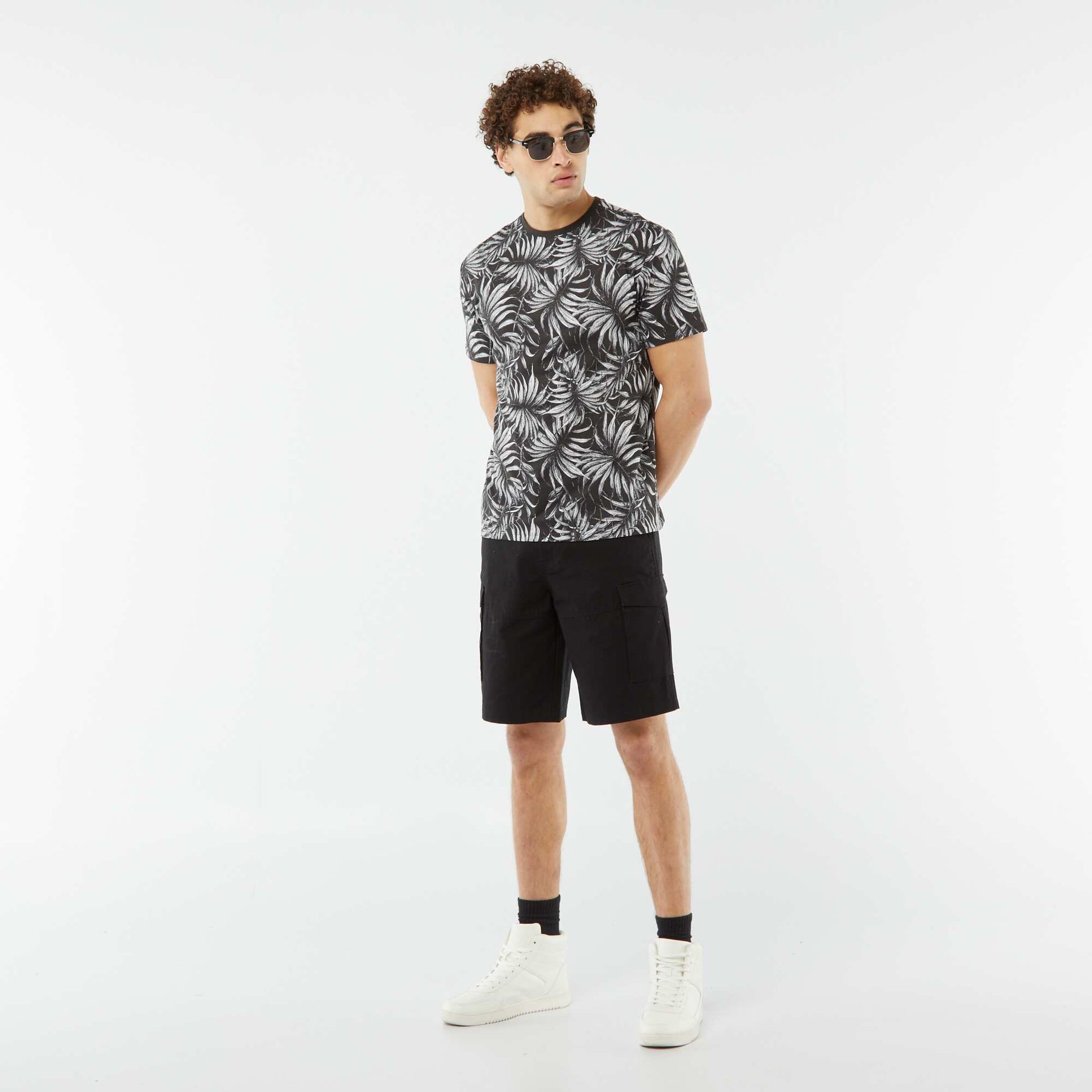 T-shirt imprimé manches courtes NOIR/BLANC