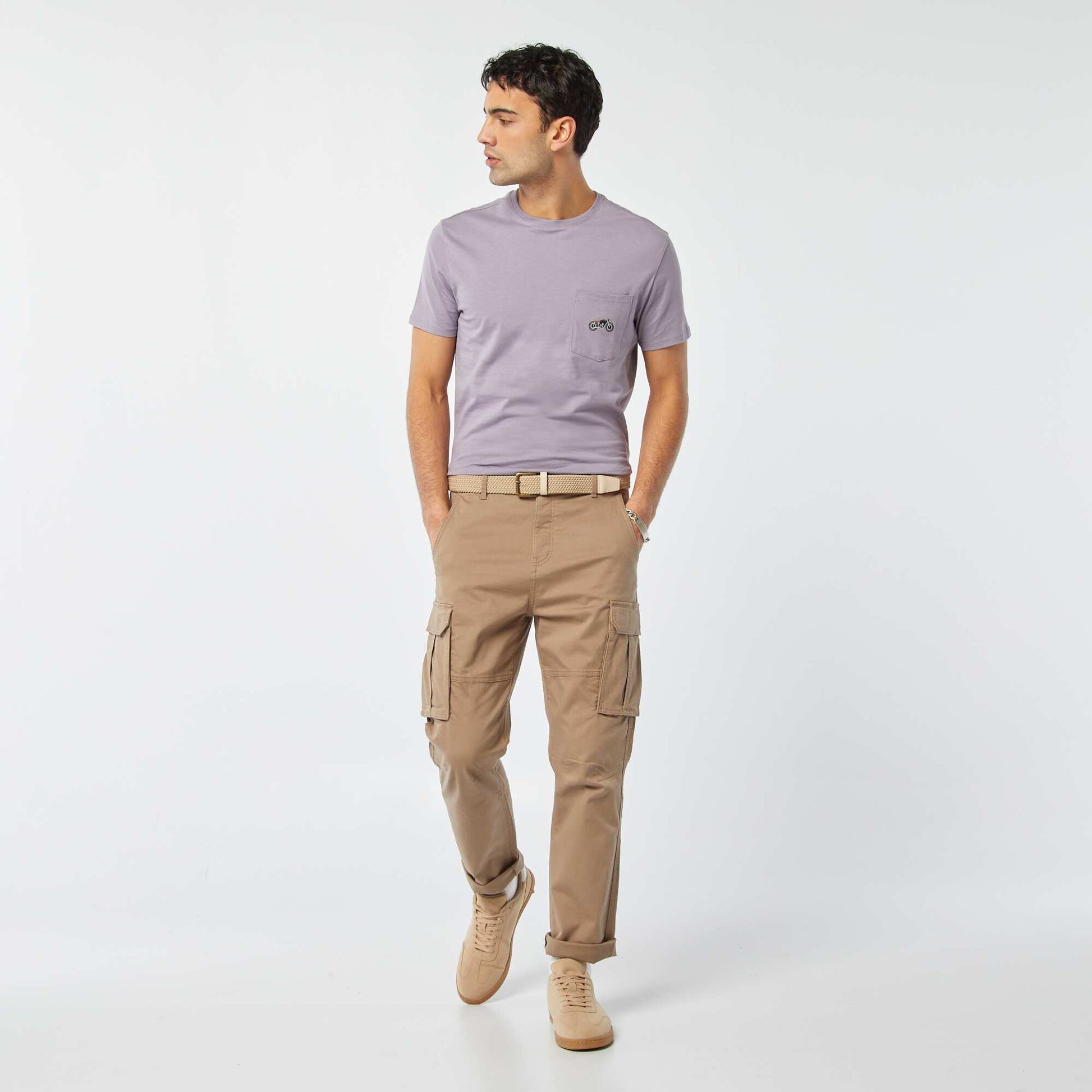 T-shirt manches courtes avec poche poitrine et broderie LILAS