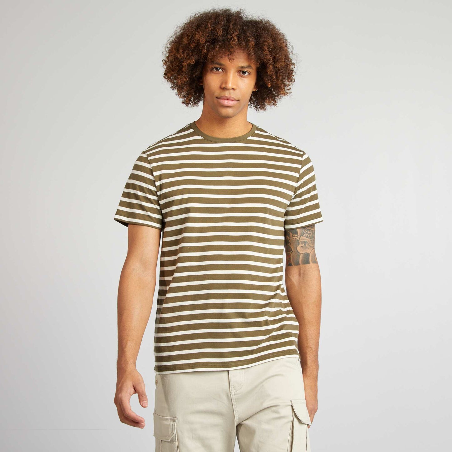 T-shirt rayé manches courtes col rond KAKI