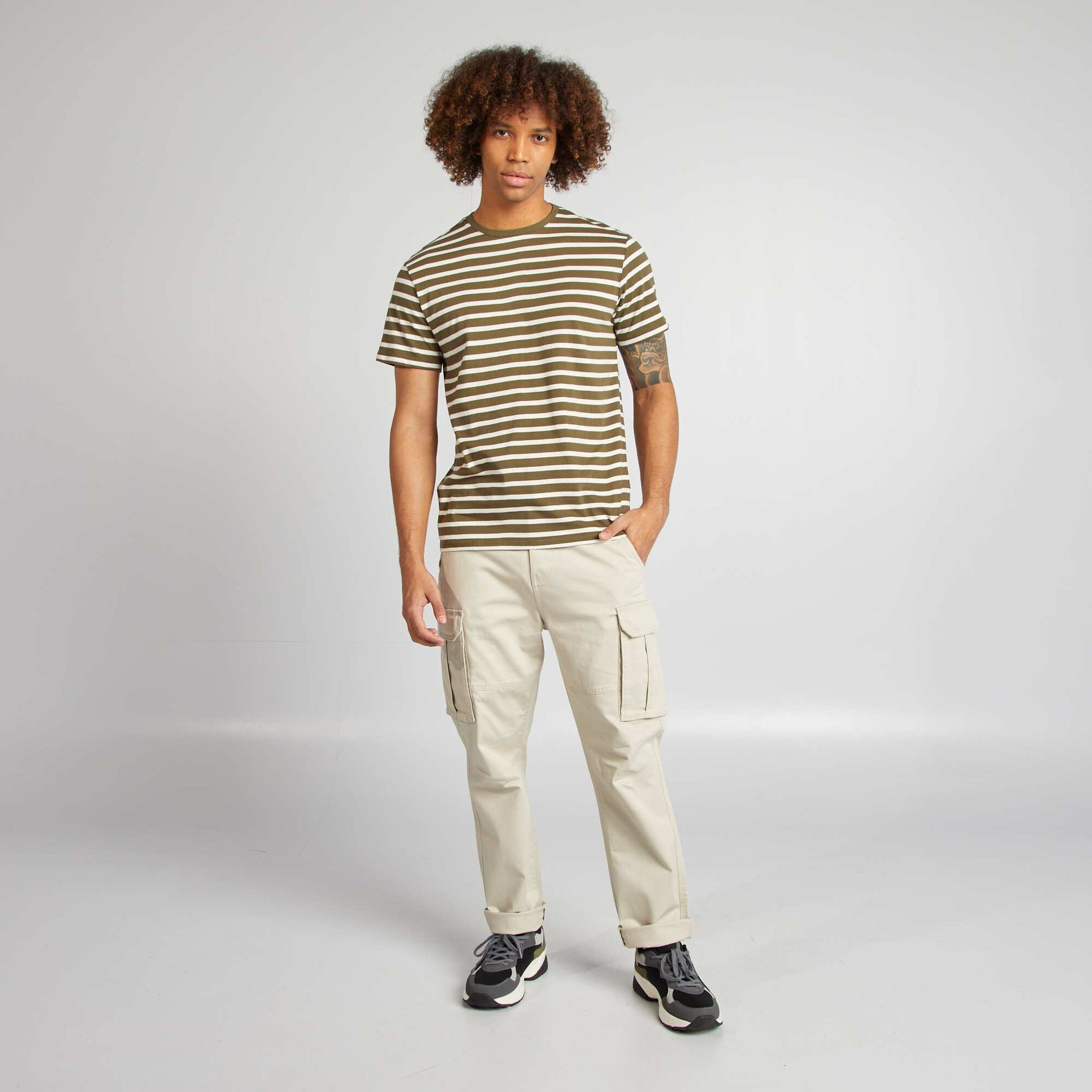 T-shirt rayé manches courtes col rond KAKI