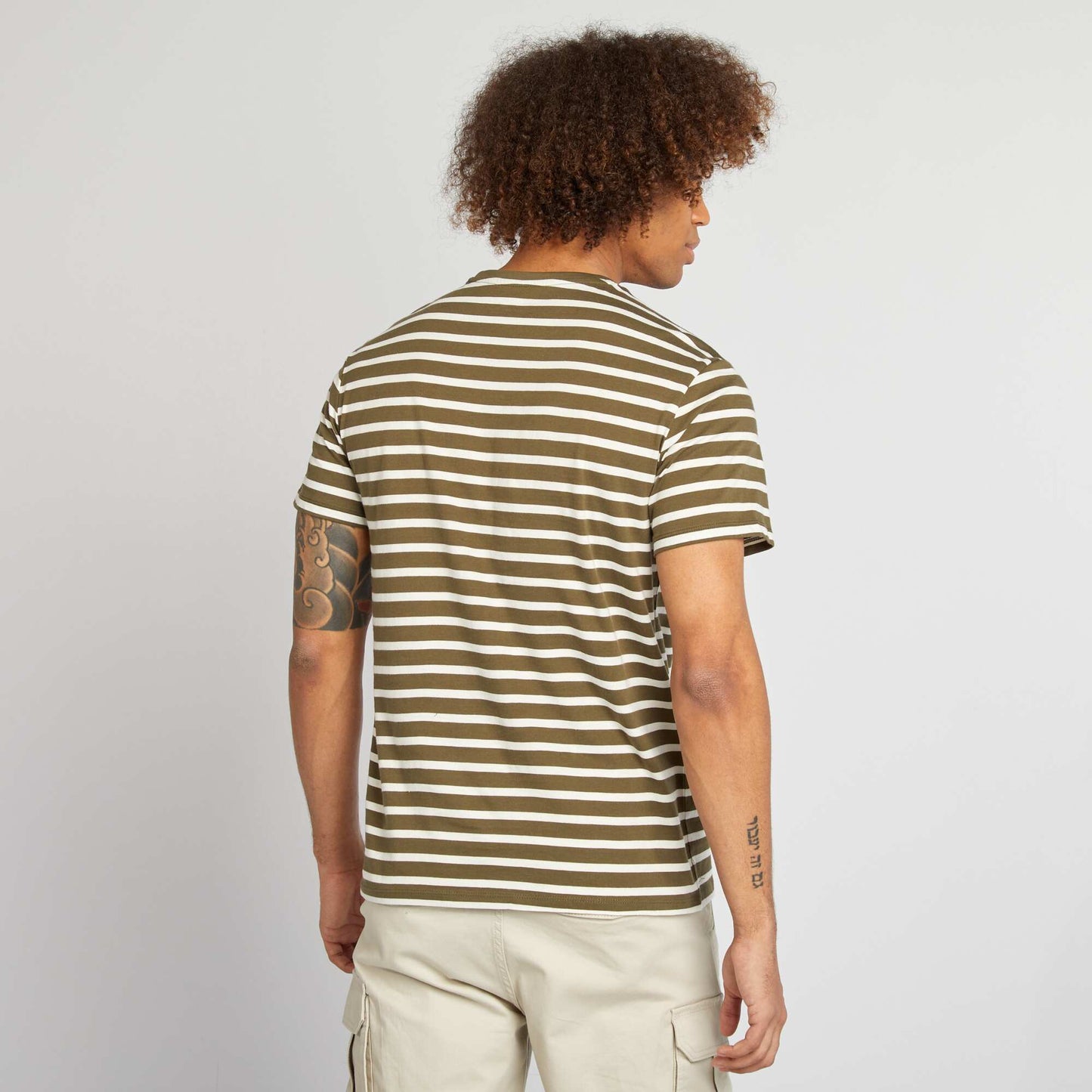 T-shirt rayé manches courtes col rond KAKI