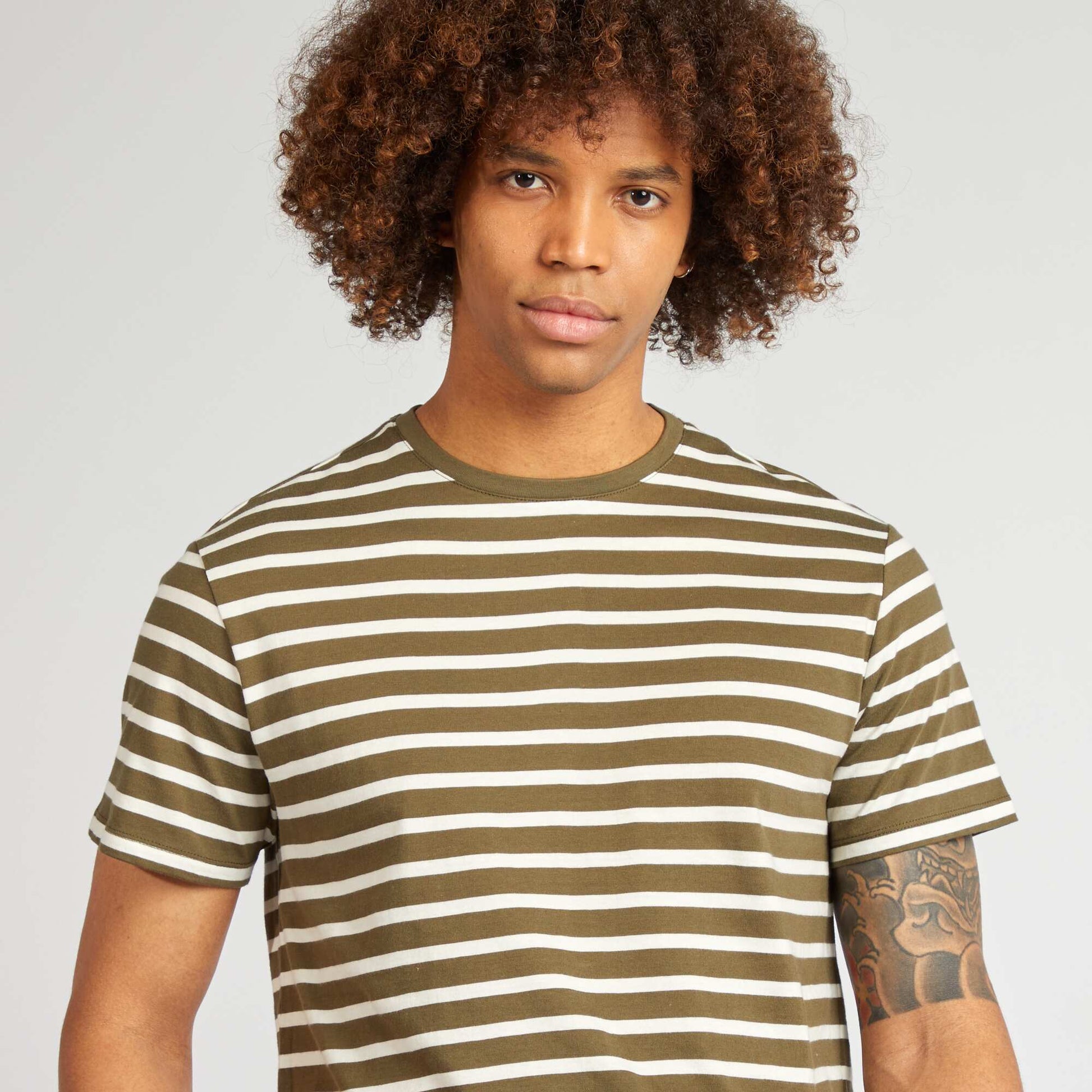T-shirt rayé manches courtes col rond KAKI