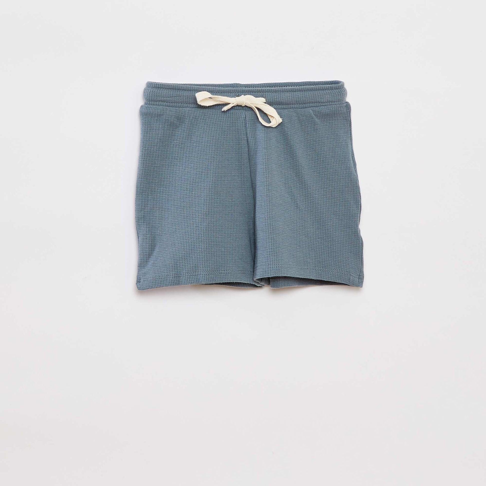 Ensemble pyjama court t-shirt + short en maille gaufrée - 2 pièces BLEU
