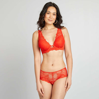 Shorty en dentelle transparente ROUGE
