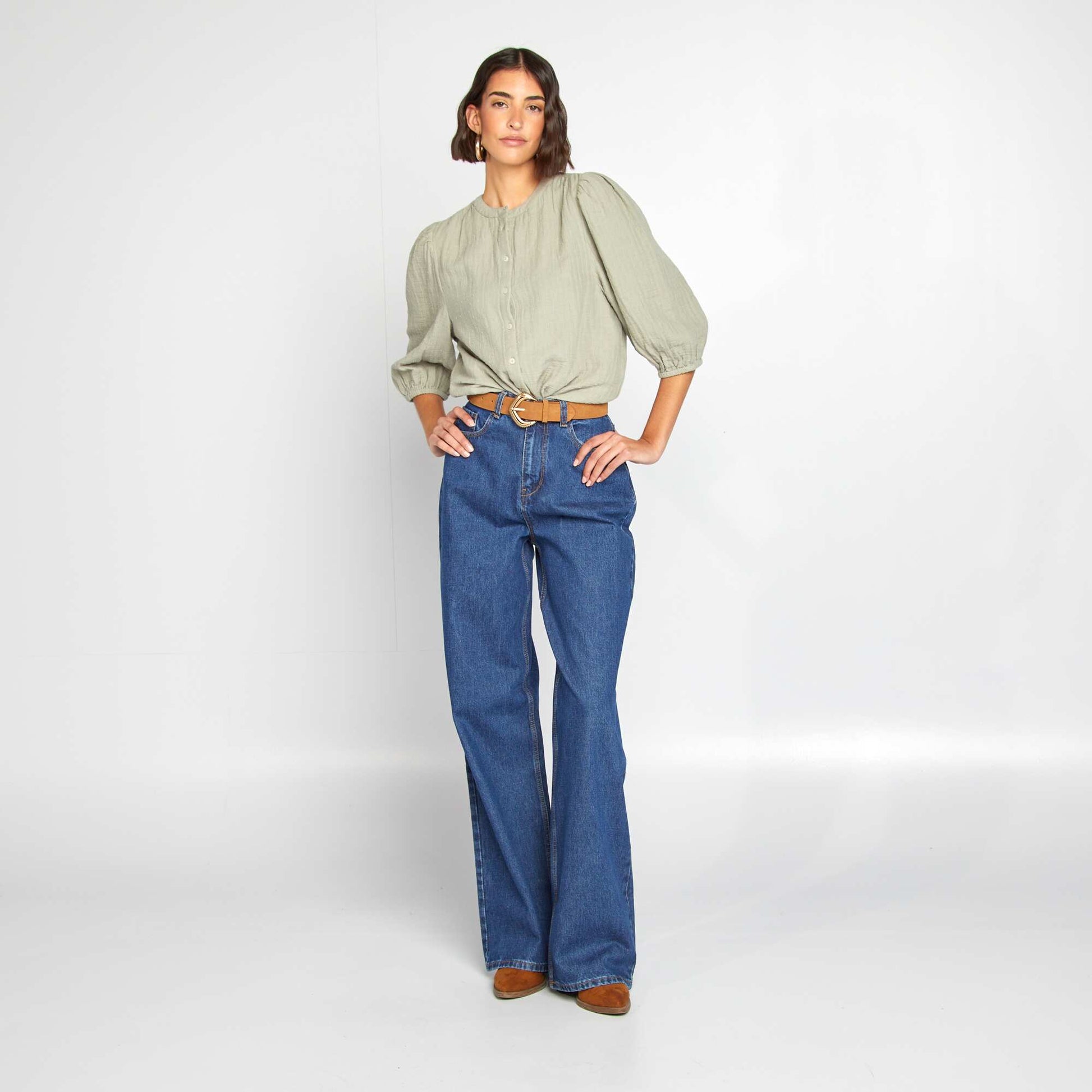 Blouse brodée en gaze de coton KAKI