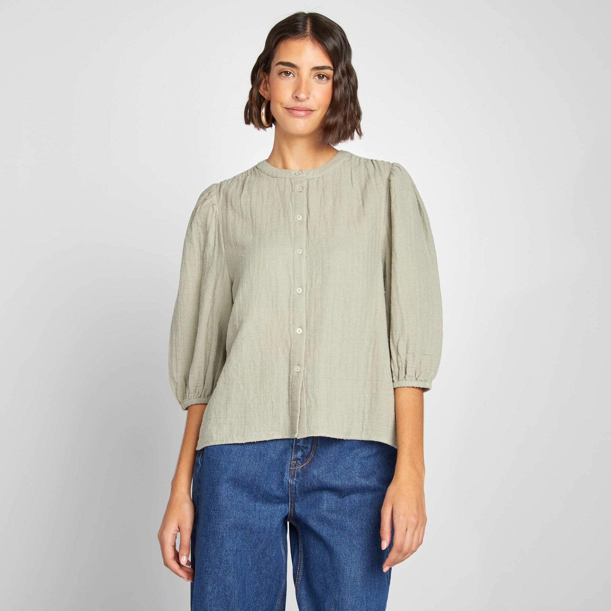 Blouse brodée en gaze de coton KAKI