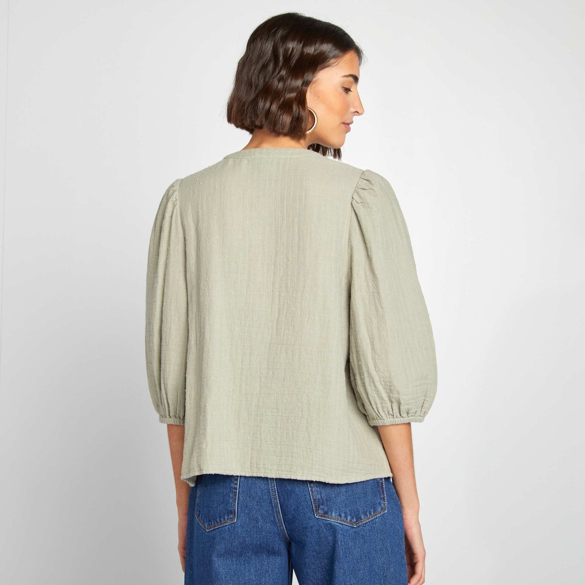 Blouse brodée en gaze de coton KAKI