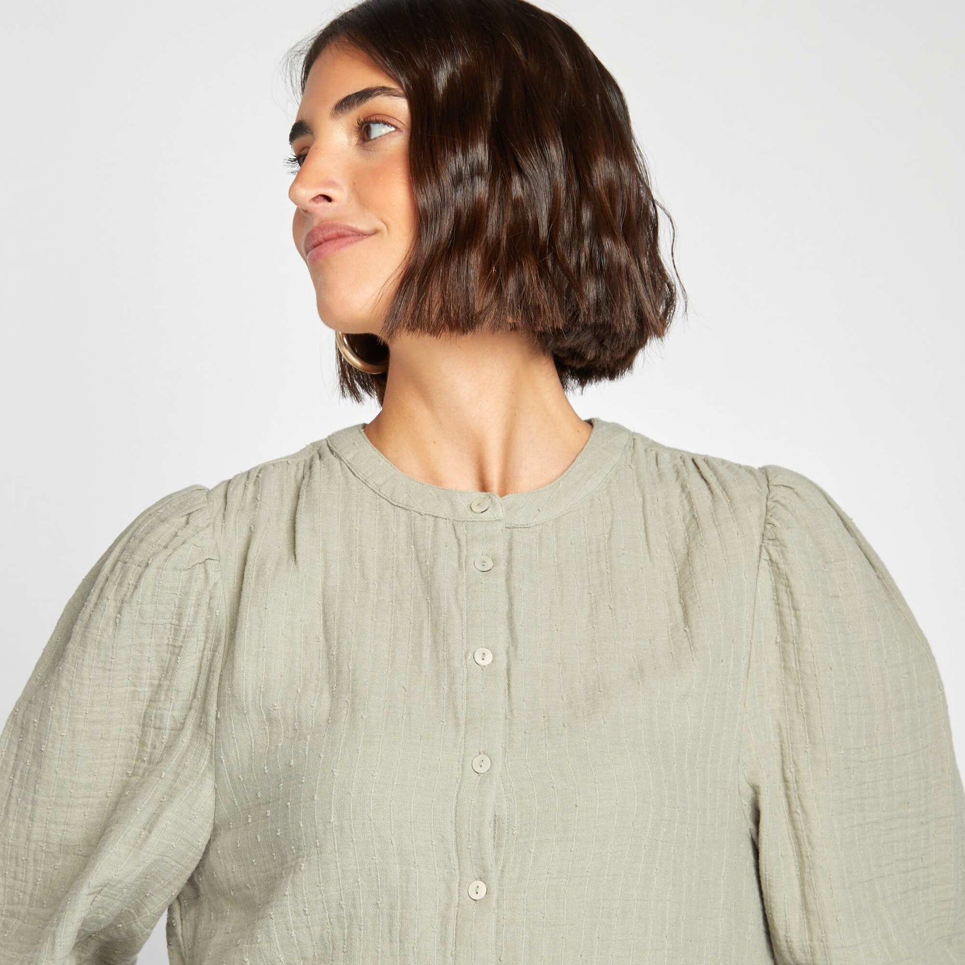 Blouse brodée en gaze de coton KAKI