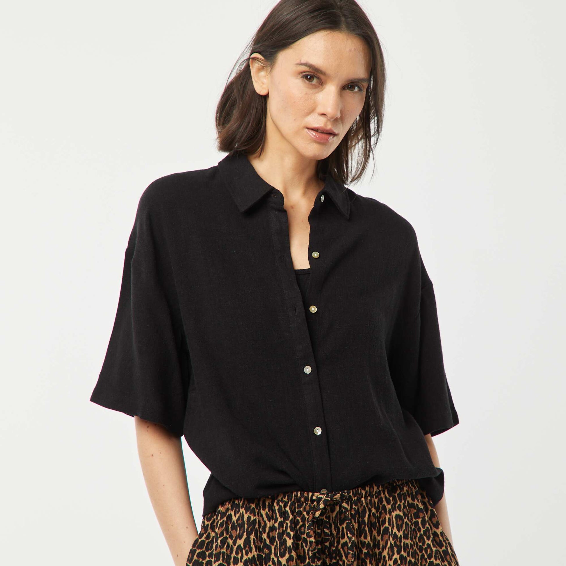 Chemisier oversize en lin NOIR