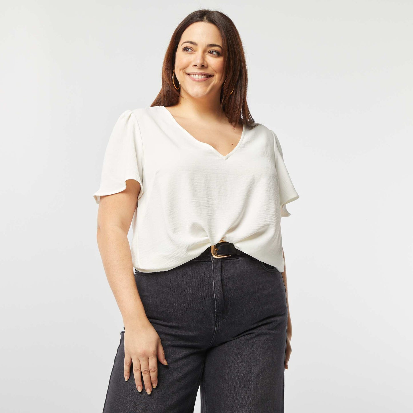 Blouse uni manches courtes BLANC