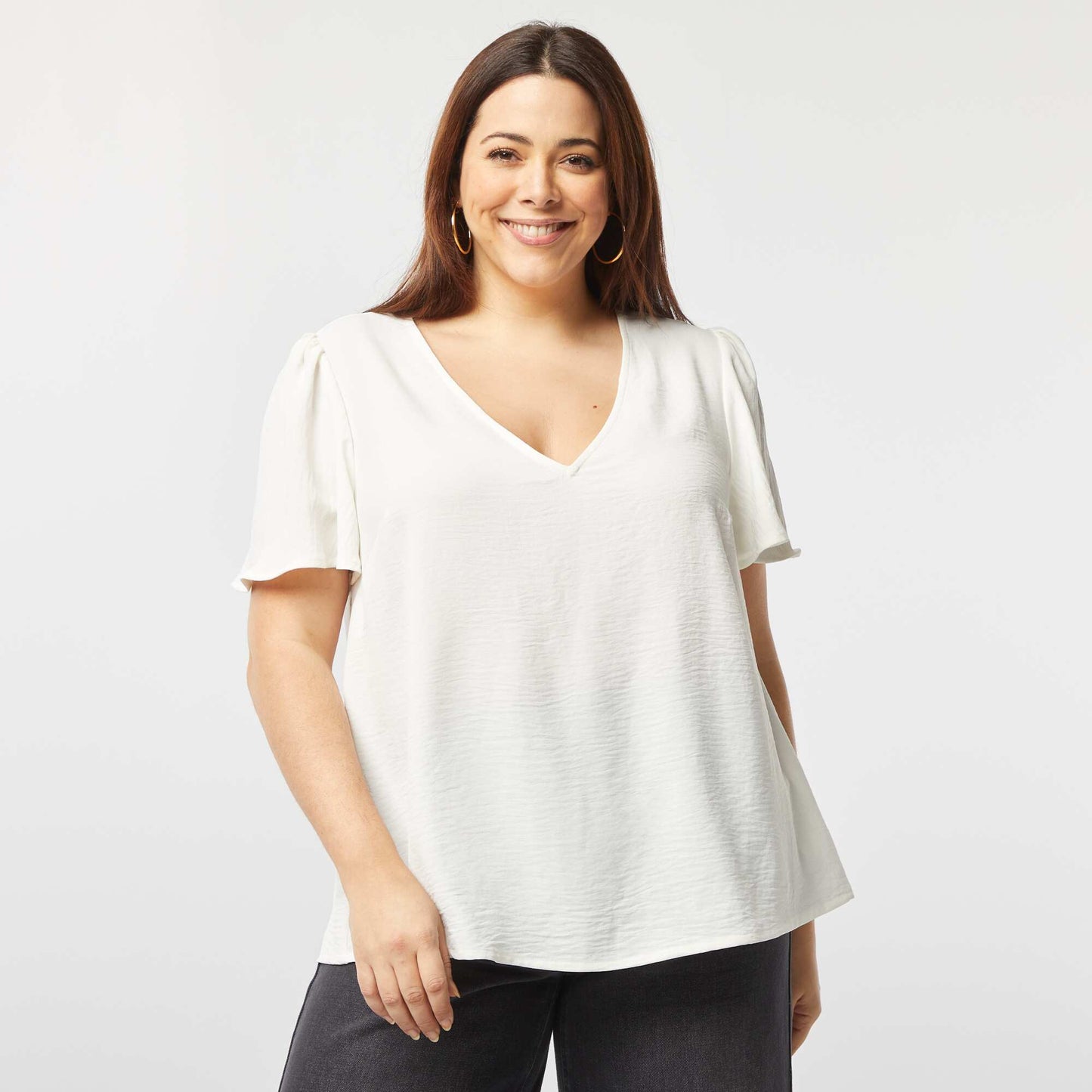 Blouse uni manches courtes BLANC