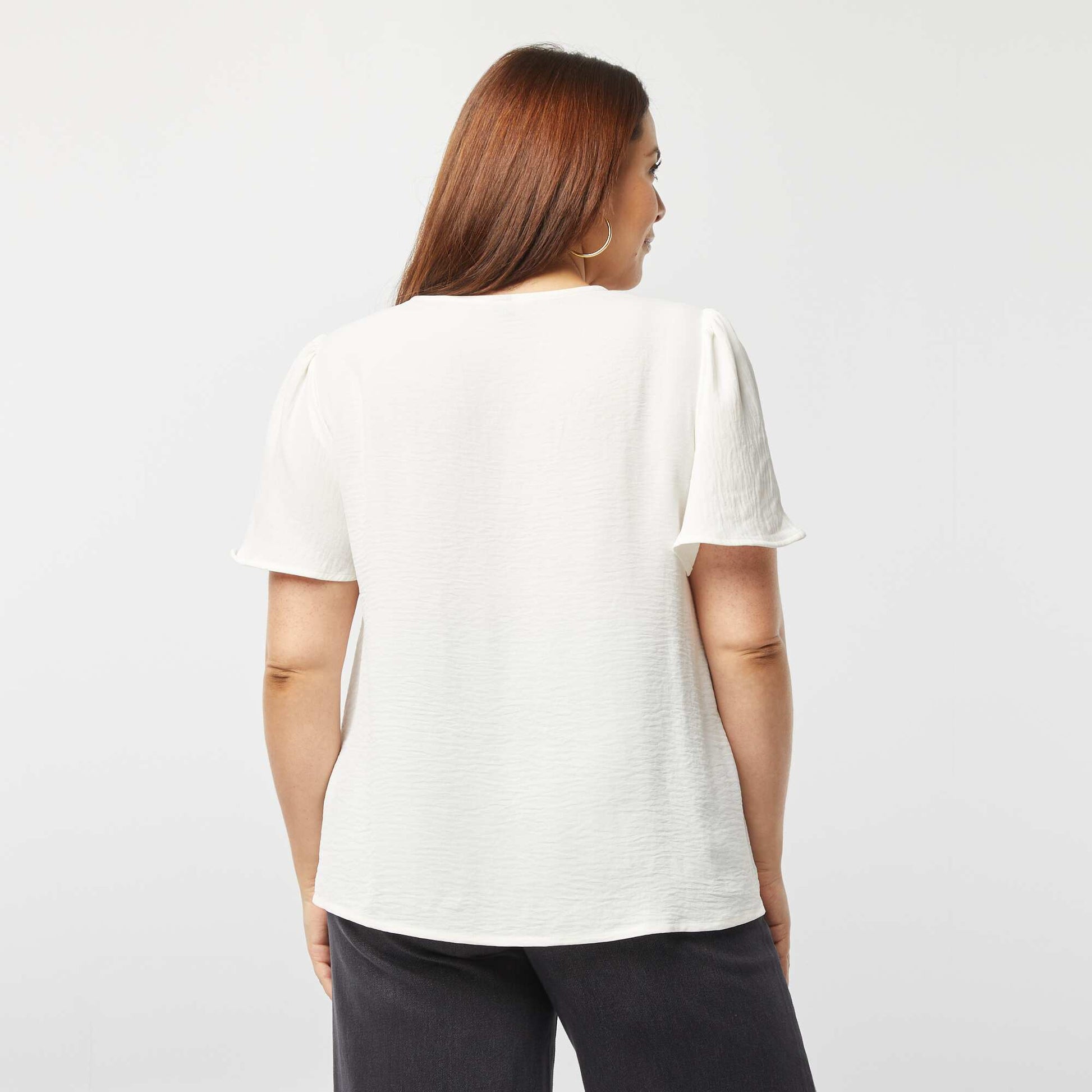 Blouse uni manches courtes BLANC