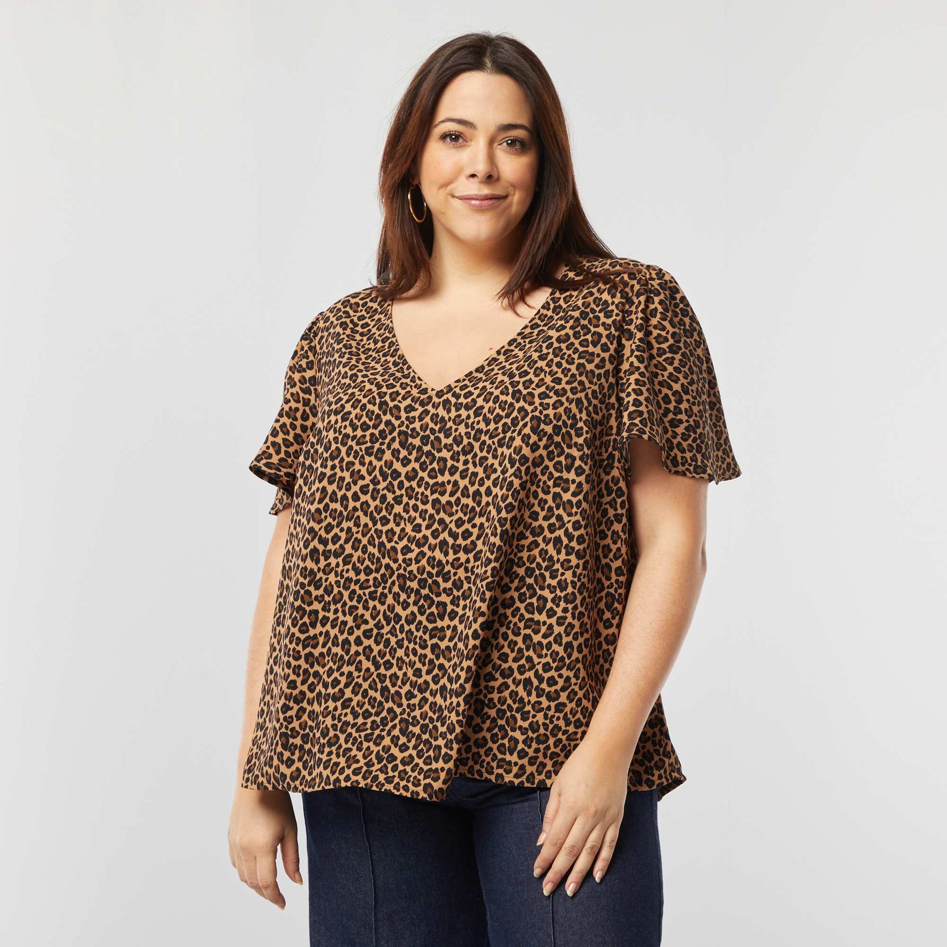 Blouse uni manches courtes BEIGE