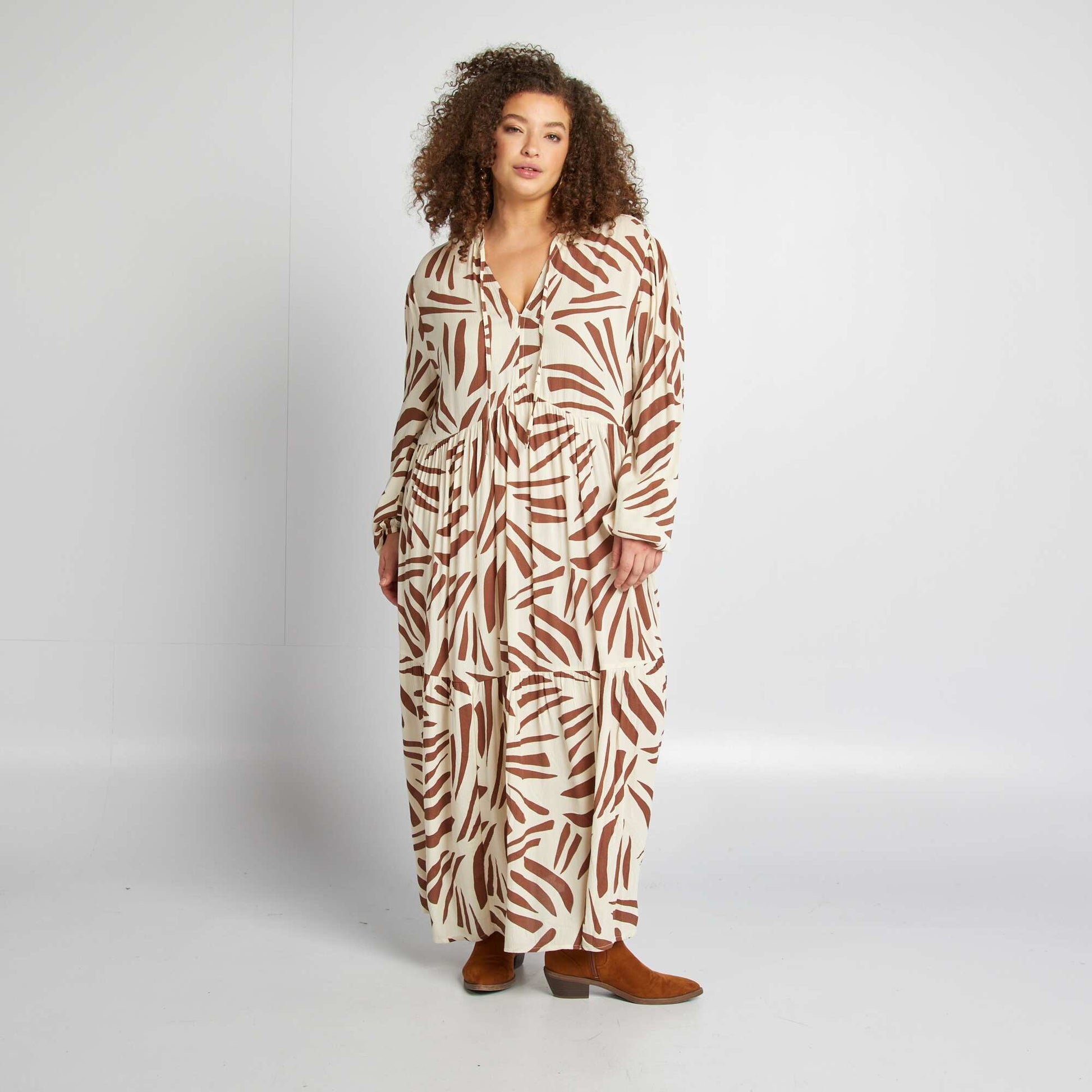 Robe longue à motif BEIGE