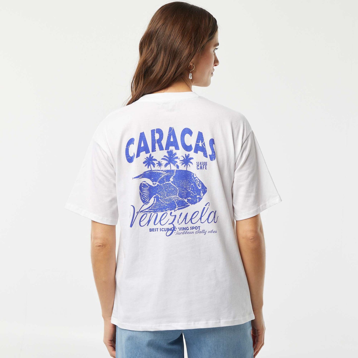 T-shirt en jersey manches courtes imprimé BLANC/BLEU