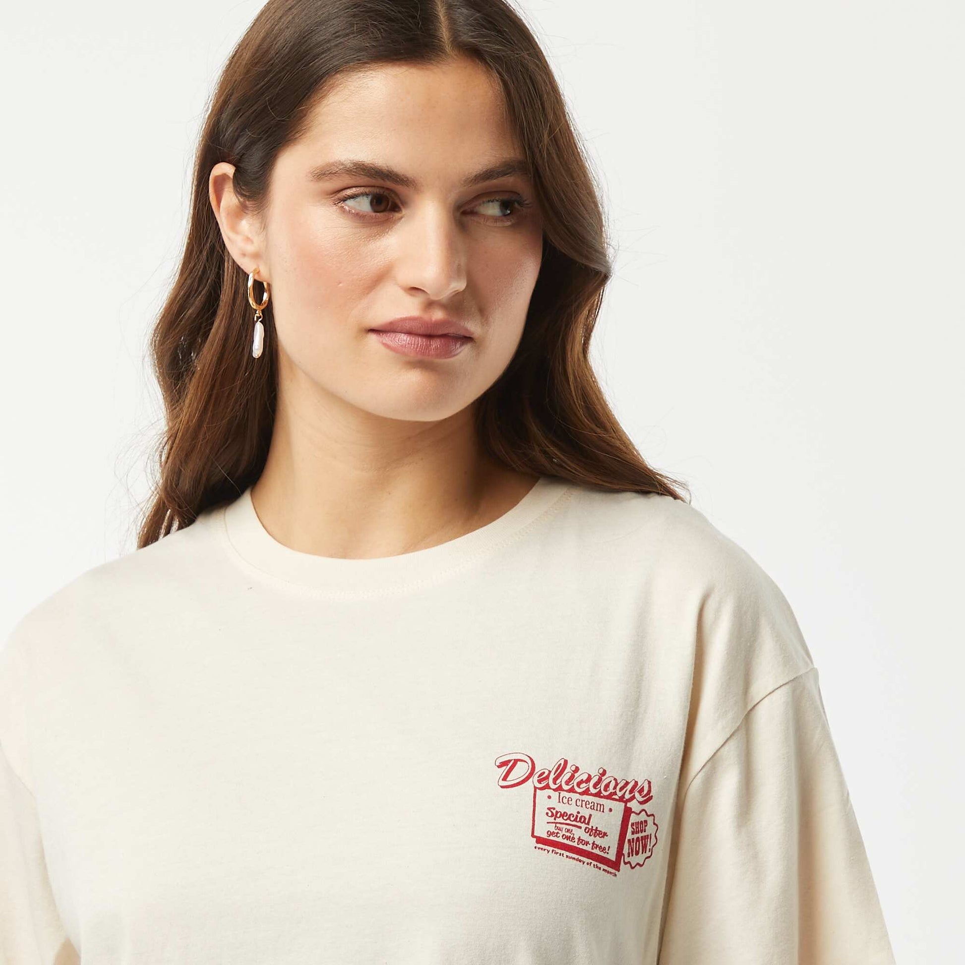 T-shirt en jersey manches courtes imprimé BEIGE