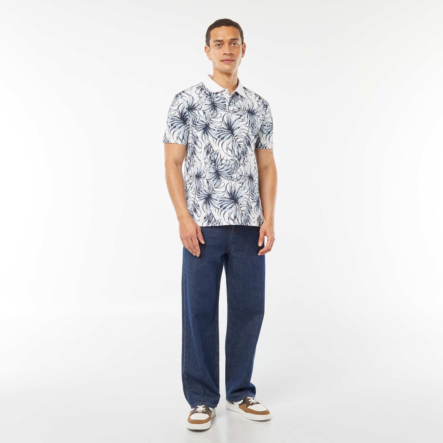 Polo en piqué de coton avec imprimé BLANC