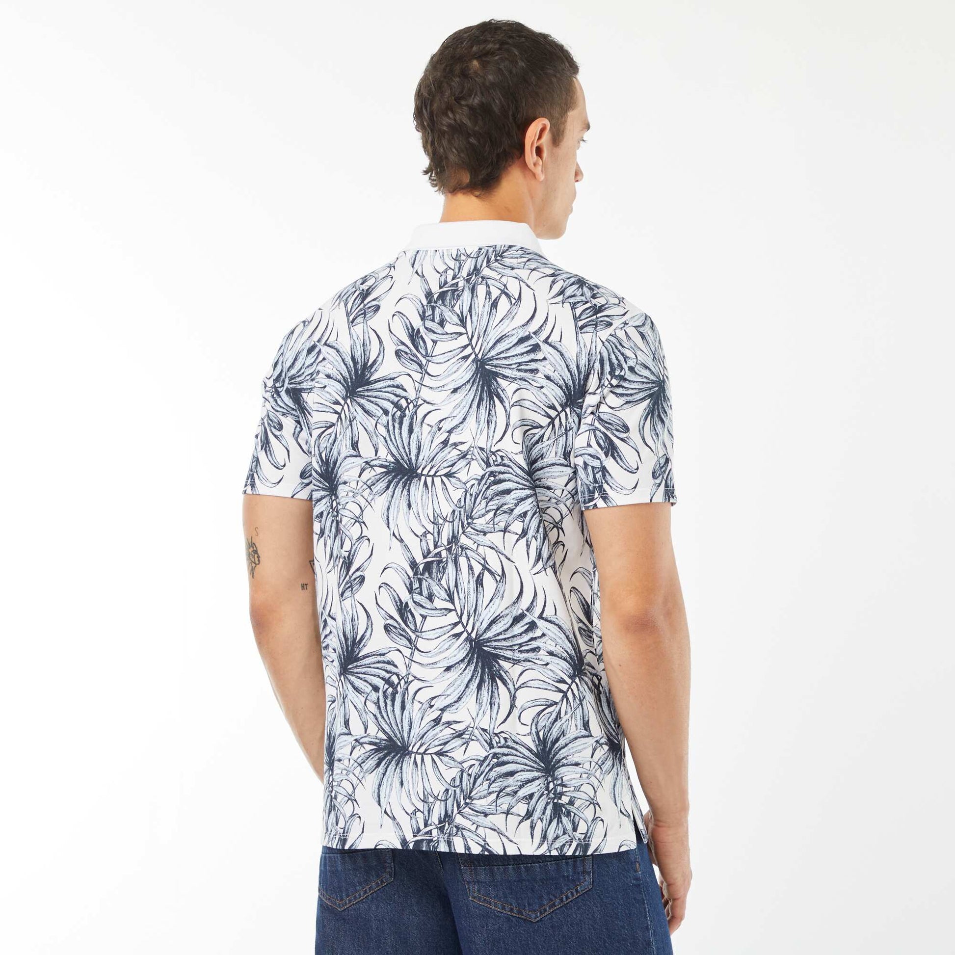 Polo en piqué de coton avec imprimé BLANC