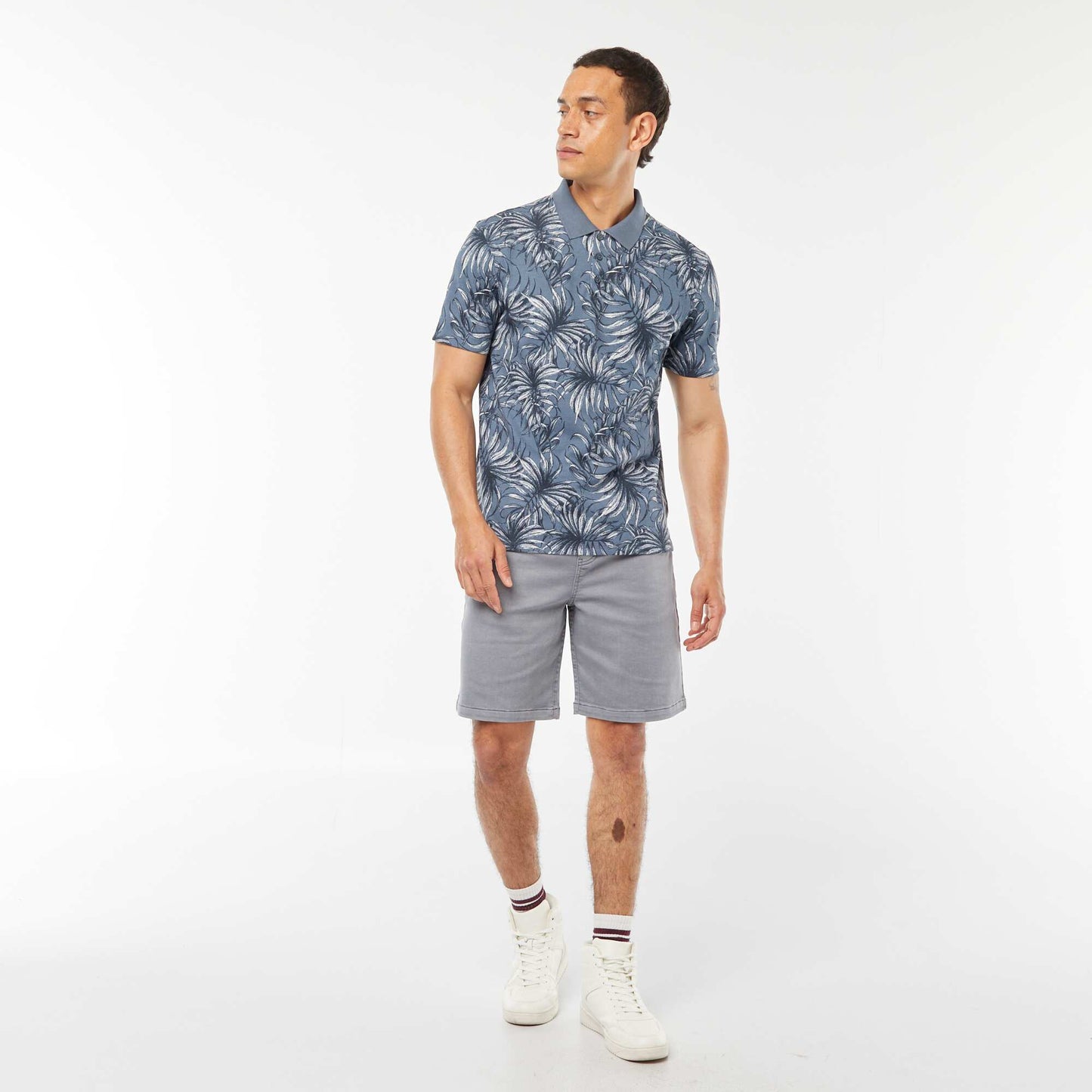 Polo en piqué de coton avec imprimé BLEU