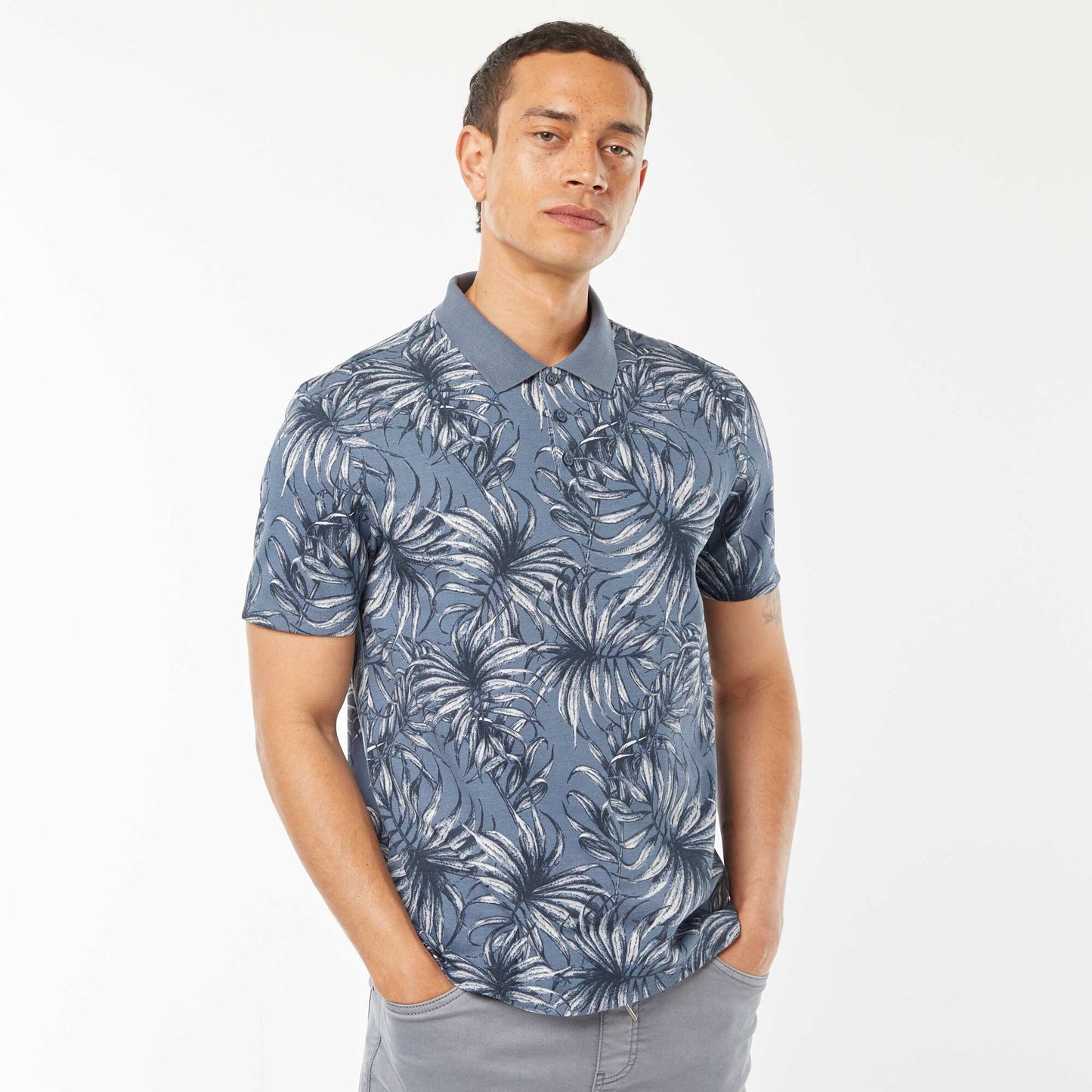 Polo en piqué de coton avec imprimé BLEU