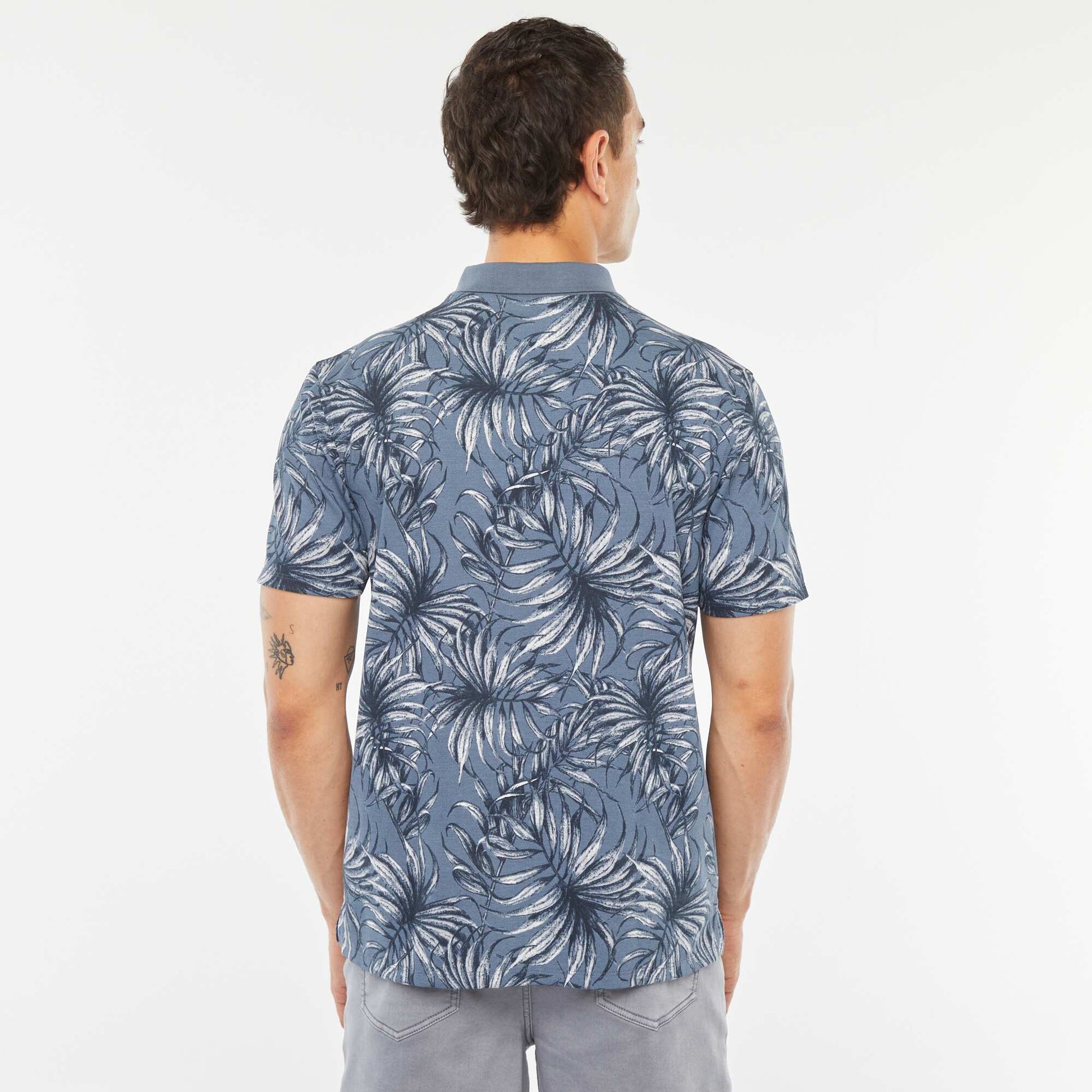 Polo en piqué de coton avec imprimé BLEU