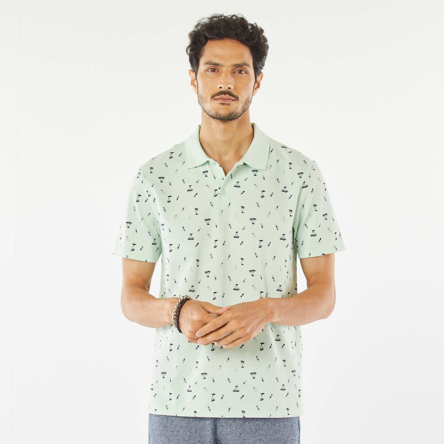 Polo en piqué de coton avec imprimé VERT