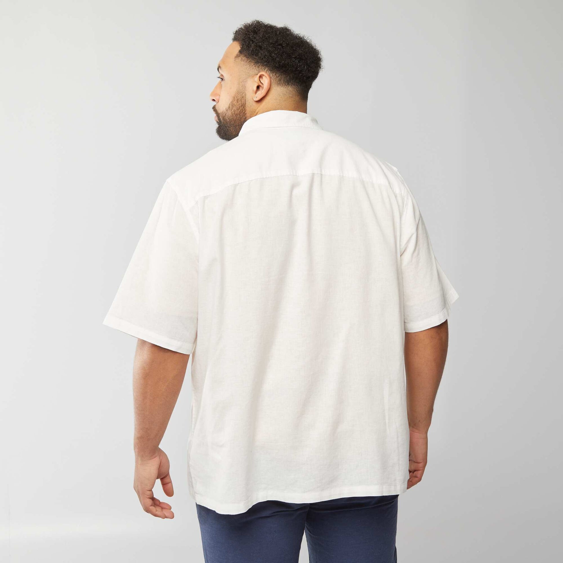 Chemise en lin mélangé à manches courtes BLANC