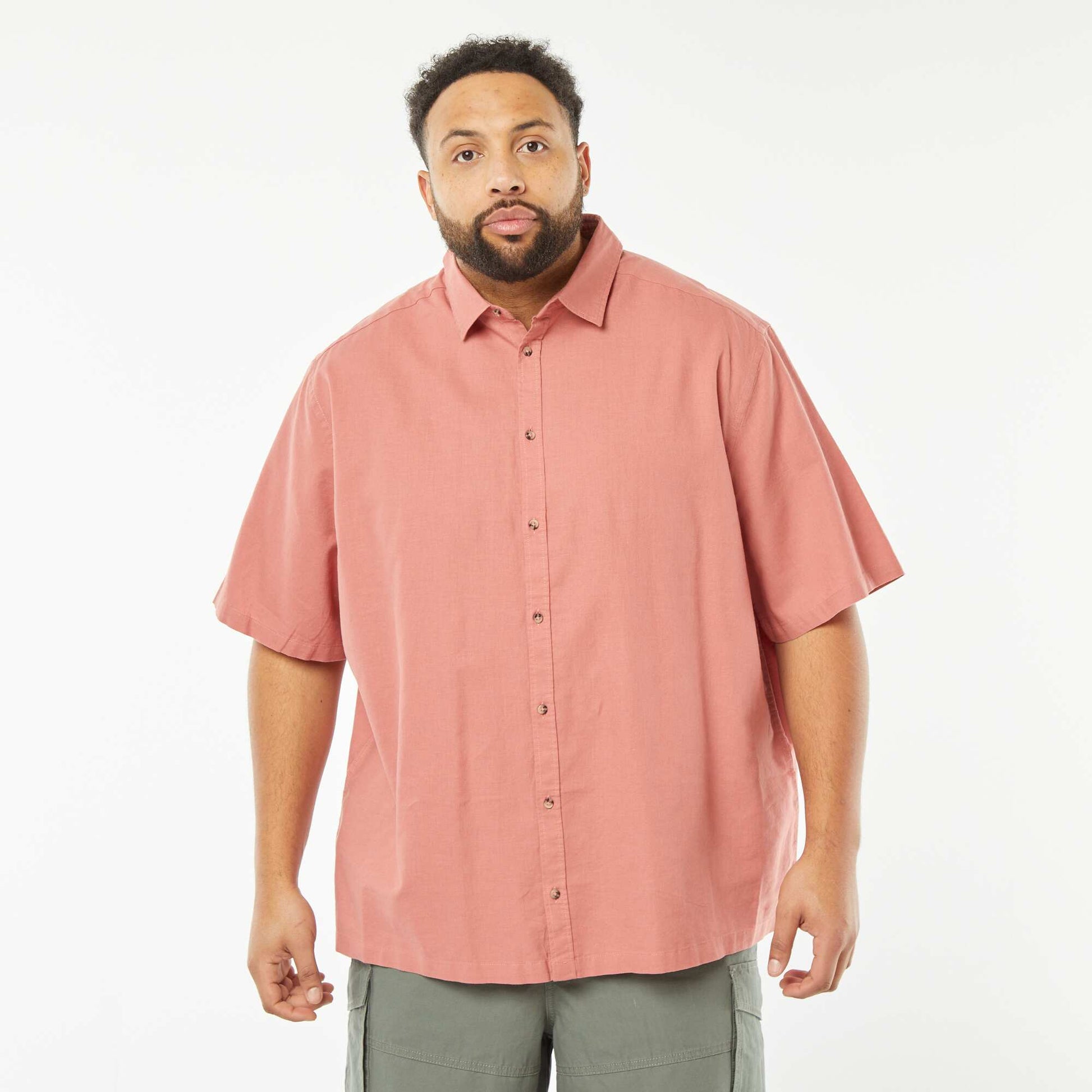 Chemise en lin mélangé à manches courtes ROSE
