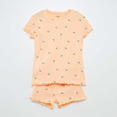 Ensemble pyjama t-shirt + short avec imprimé et bordures ondulées - 2 pièces ORANGE
