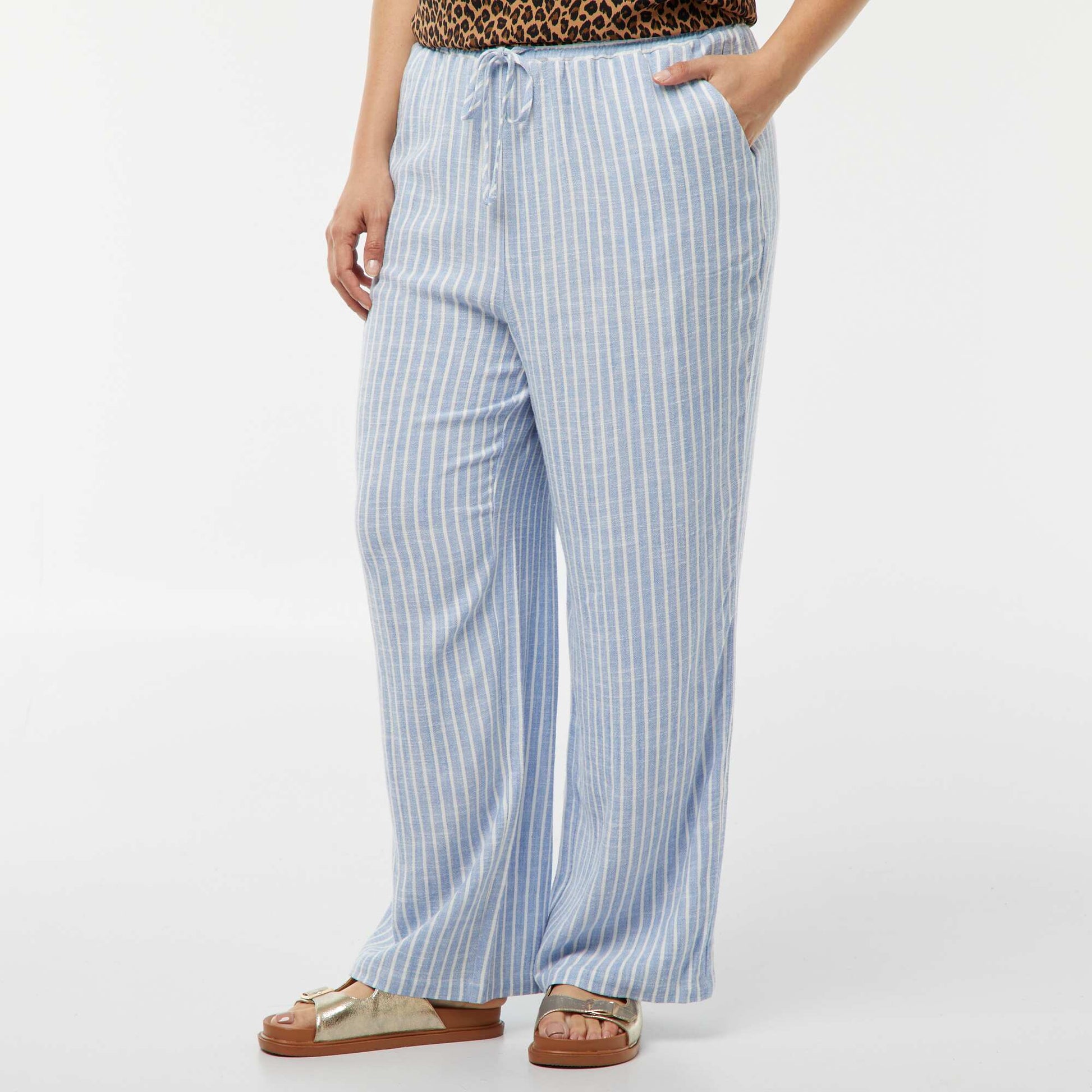 Pantalon droit avec taille élastiquée + liens BLEU