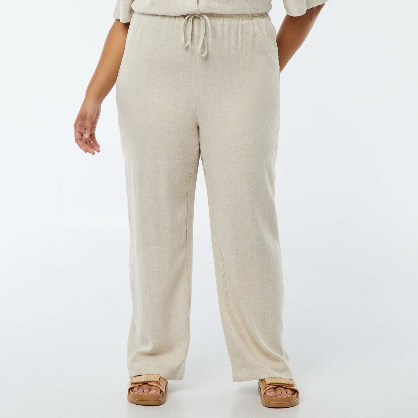Pantalon droit avec taille élastiquée + liens BLANC