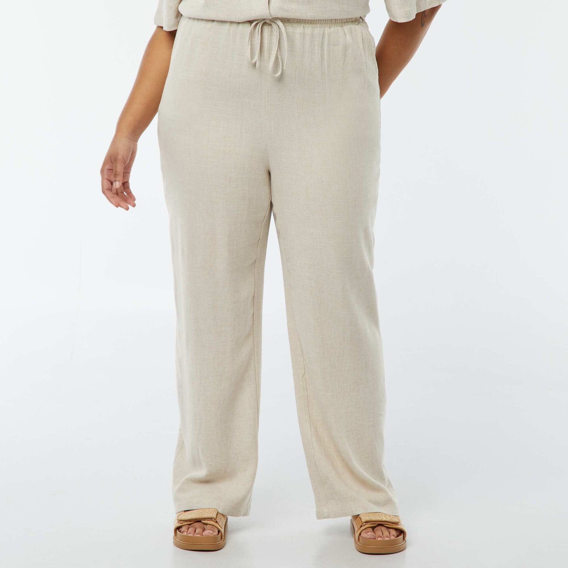 Pantalon droit avec taille élastiquée + liens BLANC