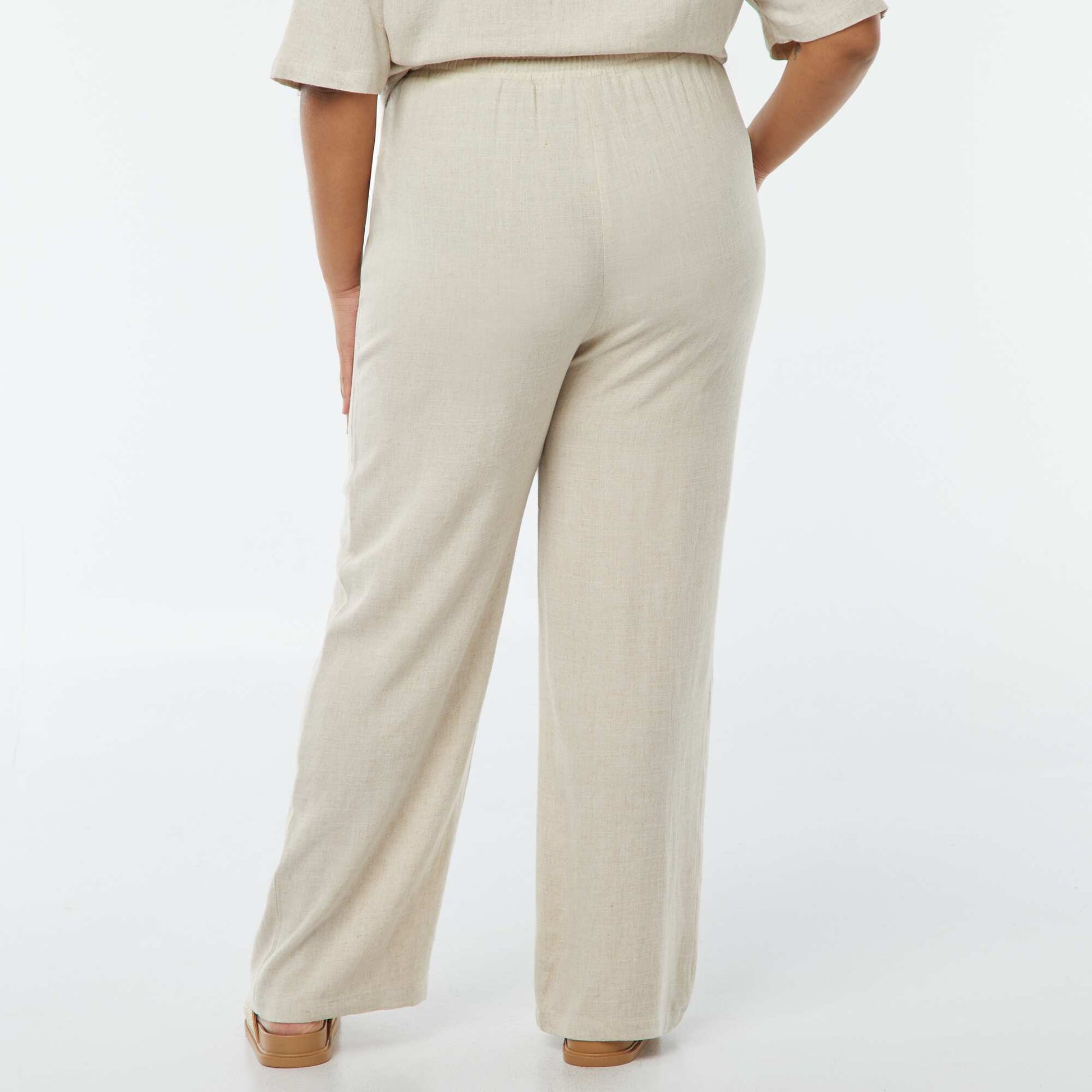 Pantalon droit avec taille élastiquée + liens BLANC
