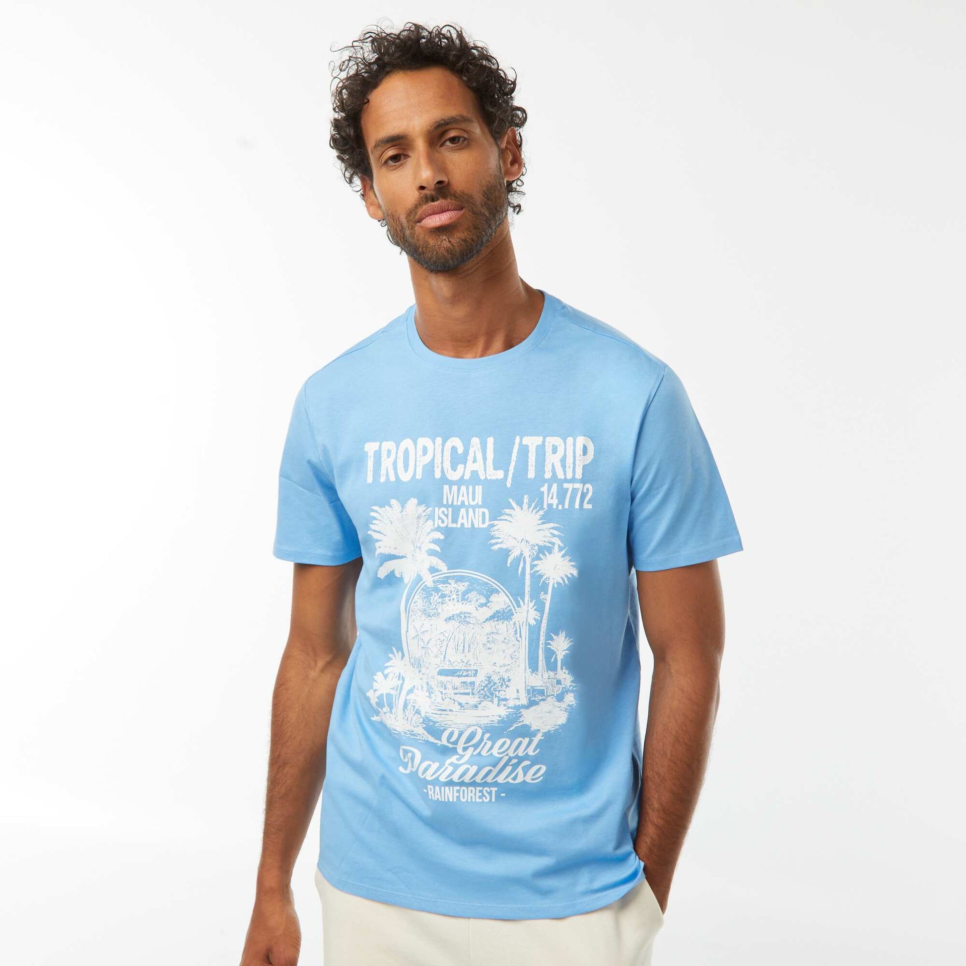 T-shirt imprimé manches courtes BLEU