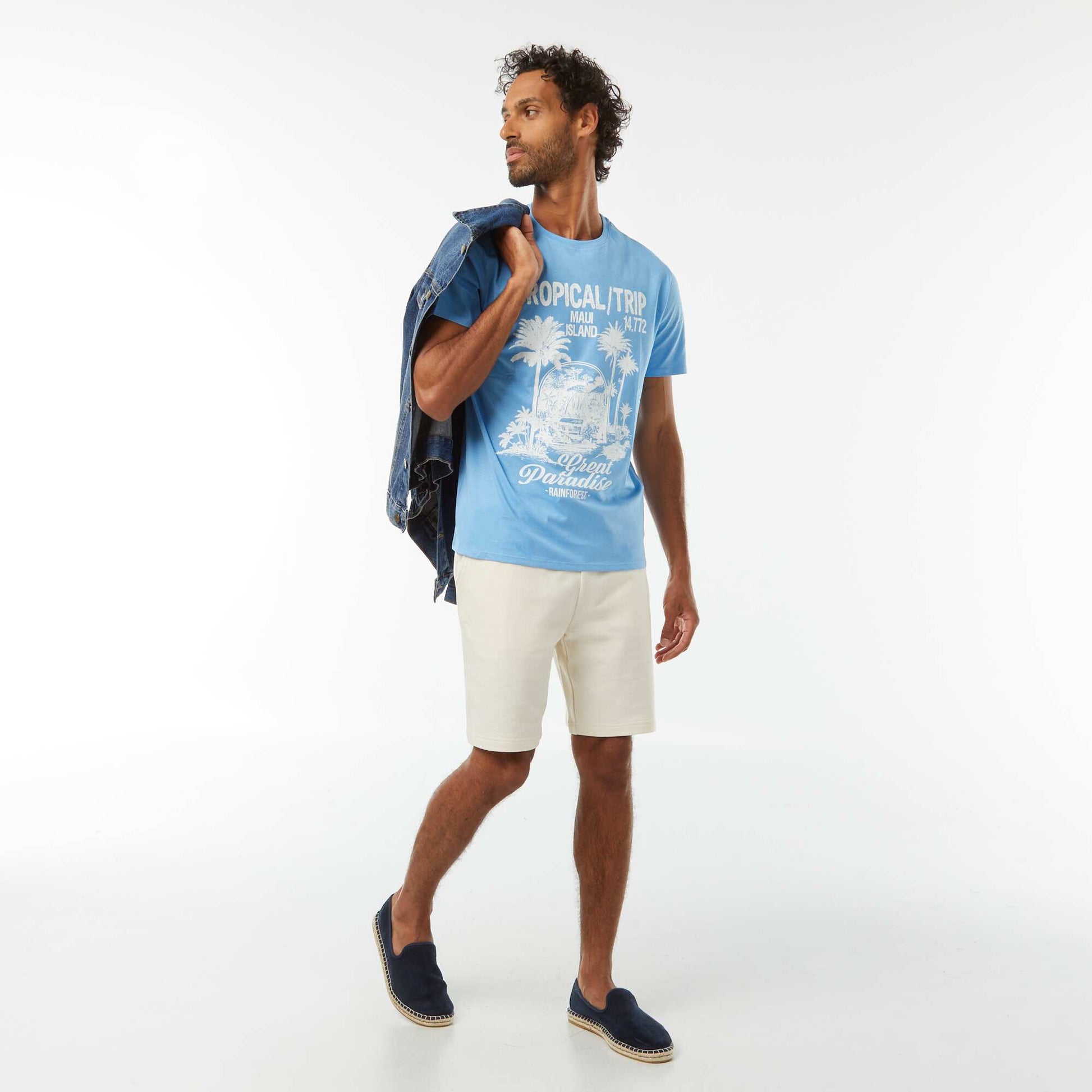 T-shirt imprimé manches courtes BLEU